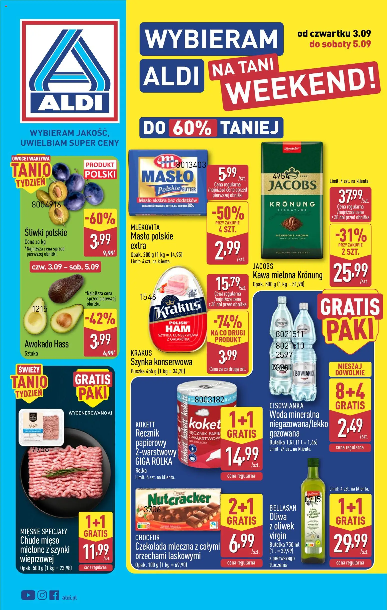 Náhled nabídky: Aldi Polsko Aldi Polsko leták - Artykuły przemysłowe i tekstylia platný od 03.09.2026 - Máslo, Jacobs