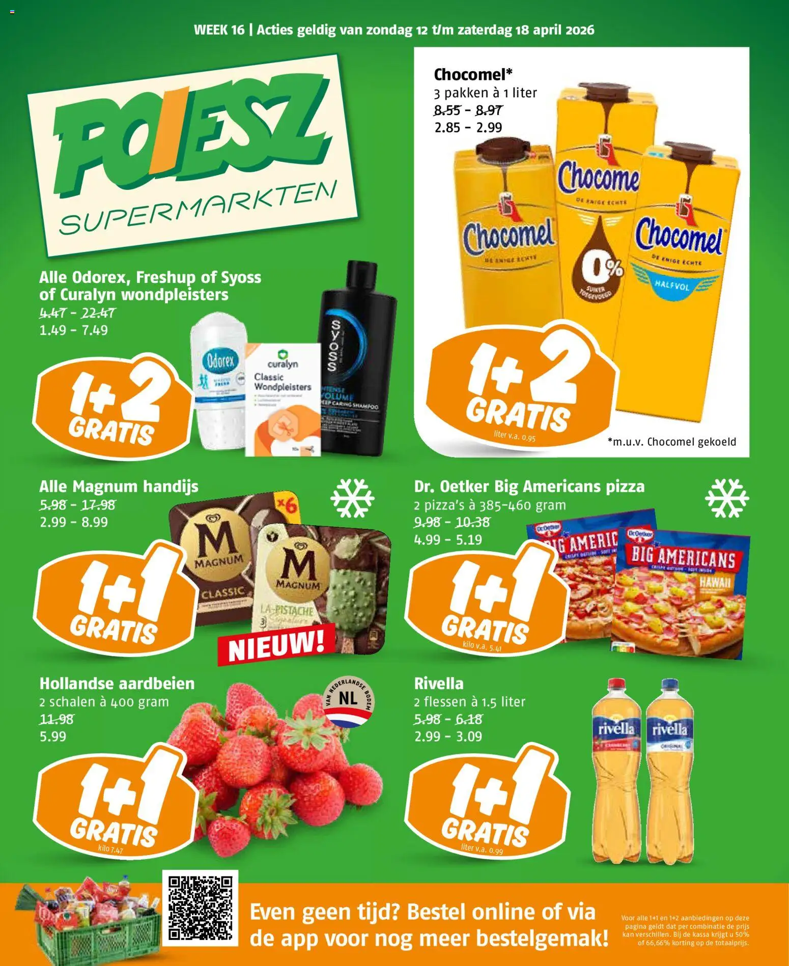 Voorbeeld van Poiesz folder van winkel Poiesz geldig vanaf 12-04-2026 - Pizza, Kip, Aardbeien, Shampoo, Magnum, Kan