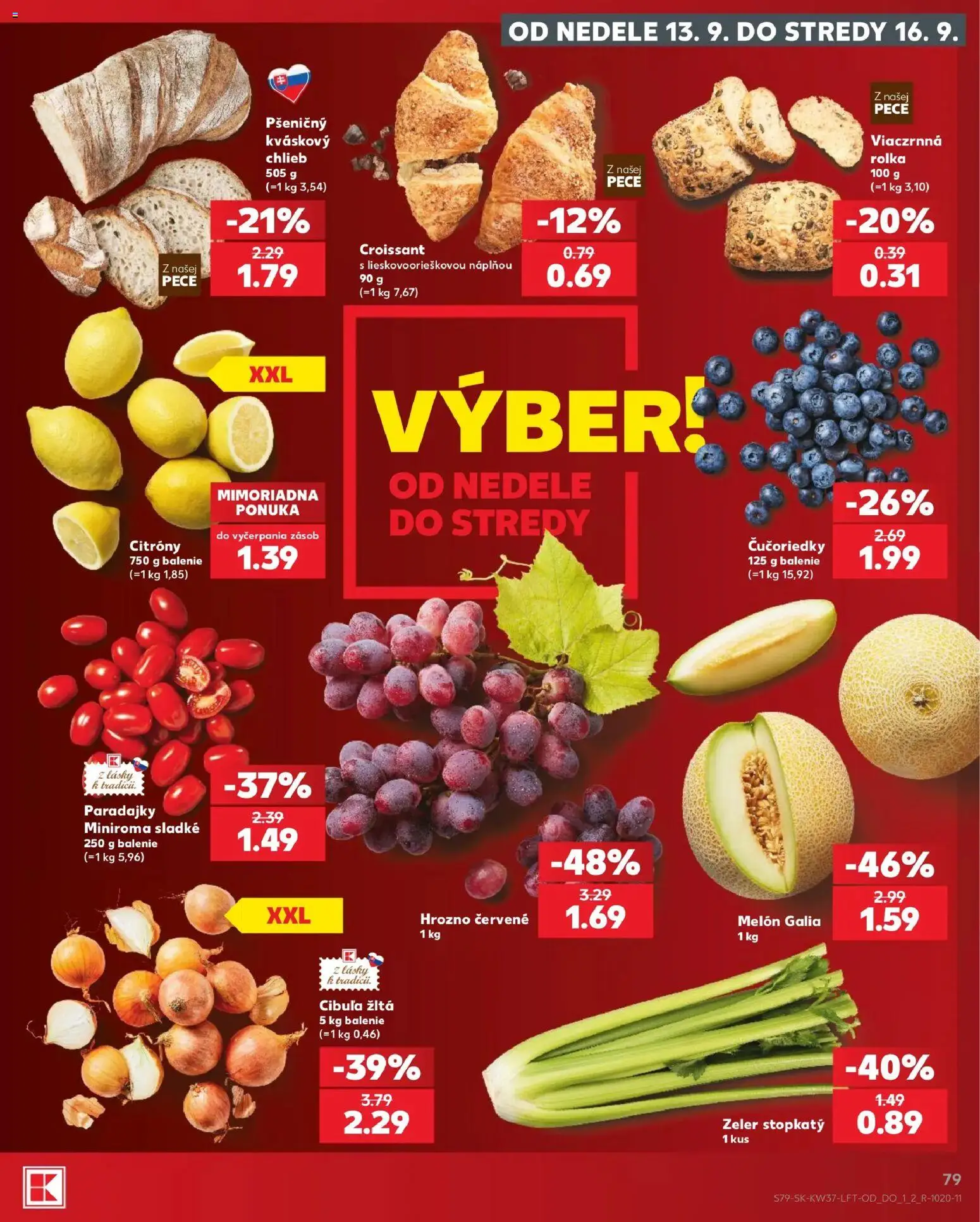 Náhľad Kaufland letáku platného od 10.09.2026 - Zeler, Croissant, Čučoriedky, Chlieb, Paradajky, Cibuľa, Melón, Citróny