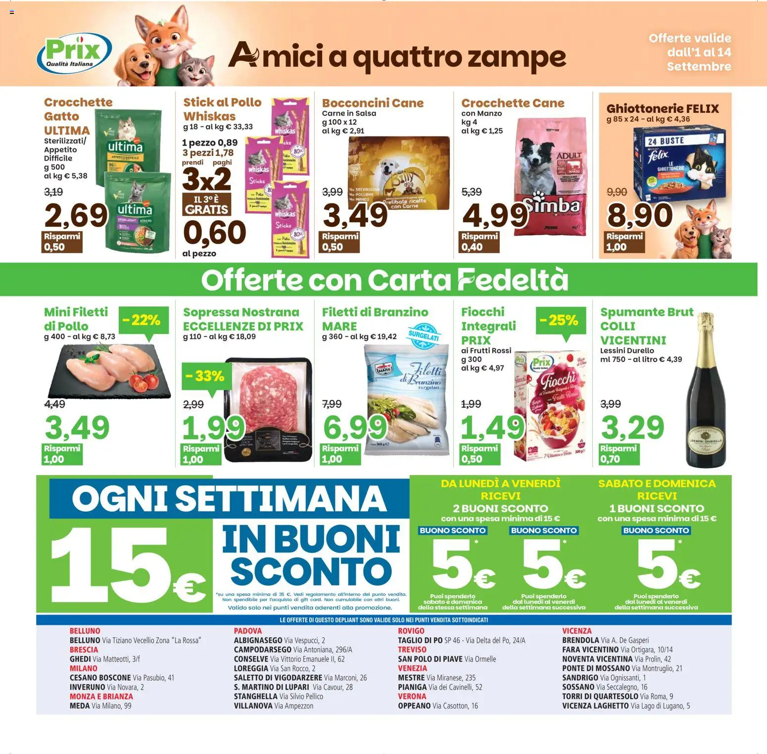 Anteprima dell'opuscolo Prix volantino Ghedi dal negozio Prix valido da 01/09/2026 - Pollo, Carne, Branzino, Manzo, Salsa, Taglio, Spumante, Crocchette cane
