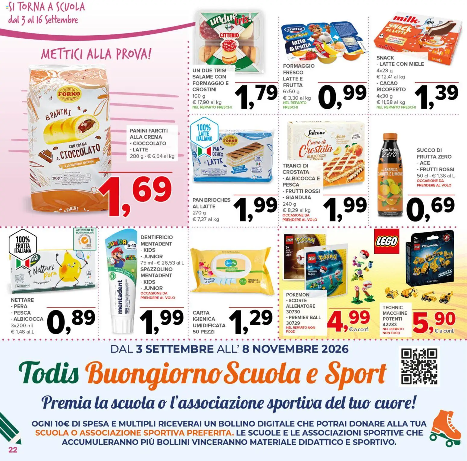 Anteprima dell'opuscolo Todis volantino dal negozio Todis valido da 03/09/2026 - LEGO, Crema, Limone, Pesca, Cacao, Carota, Dentifricio, Succo