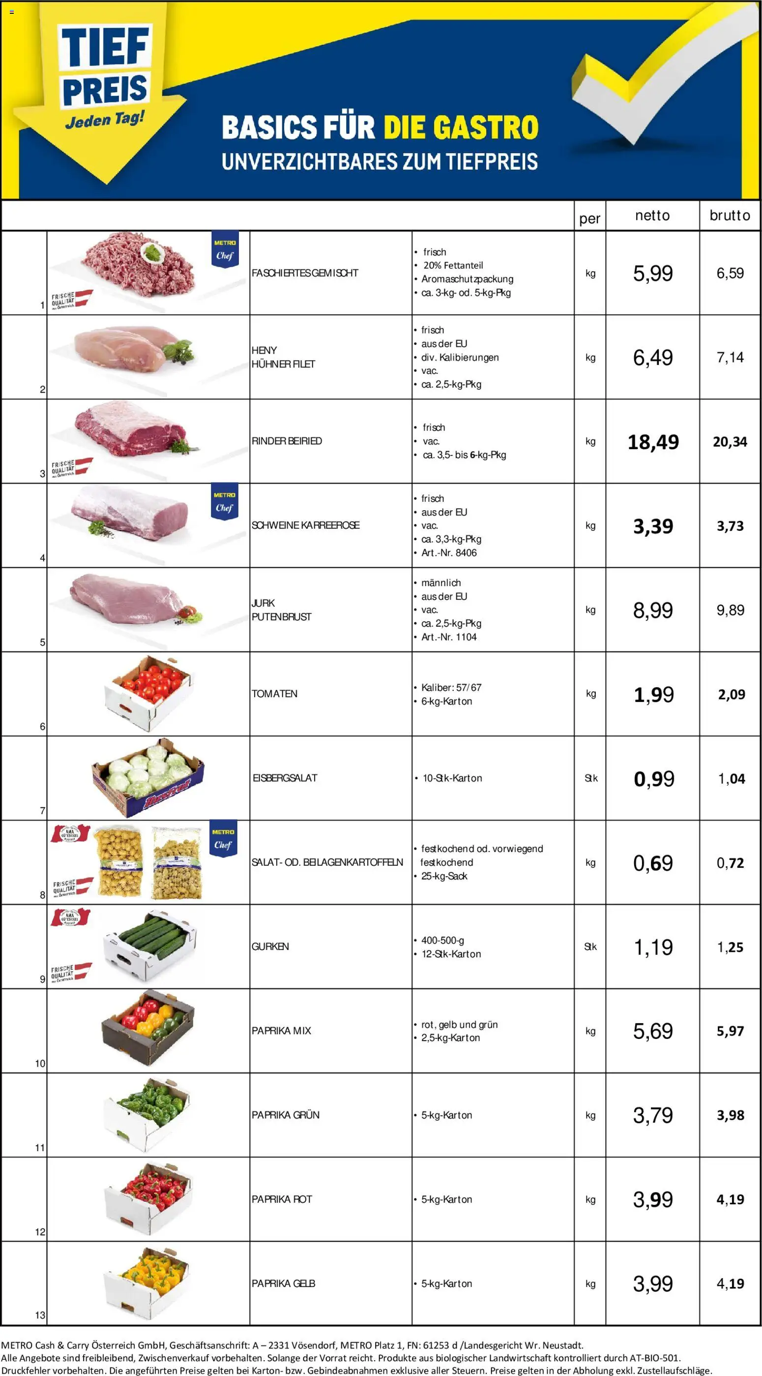 Vorschau der Angebote: Metro Metro angebote Tief Preis gültig ab 07.07.2026 - Salat, Gurken, Tomaten, Putenbrust