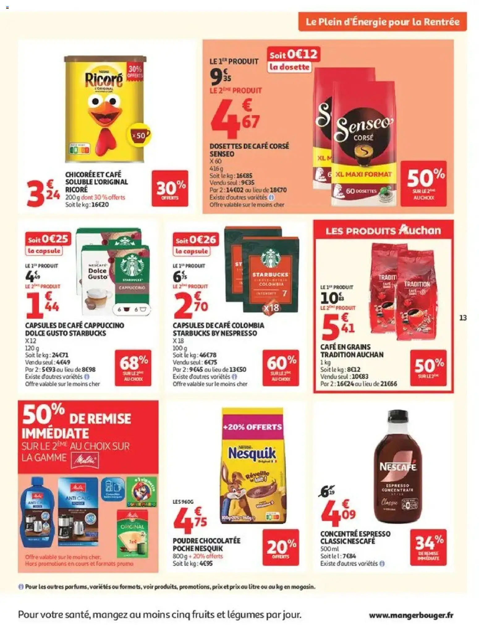 Prévisualisation de Auchan Ménage rentrée hypers du magasin Auchan formulaire valide 08/09/2026 - Café, Starbucks, Nespresso, Senseo, Capsules, Poudre, Café soluble, Capsules de cafe cappuccino