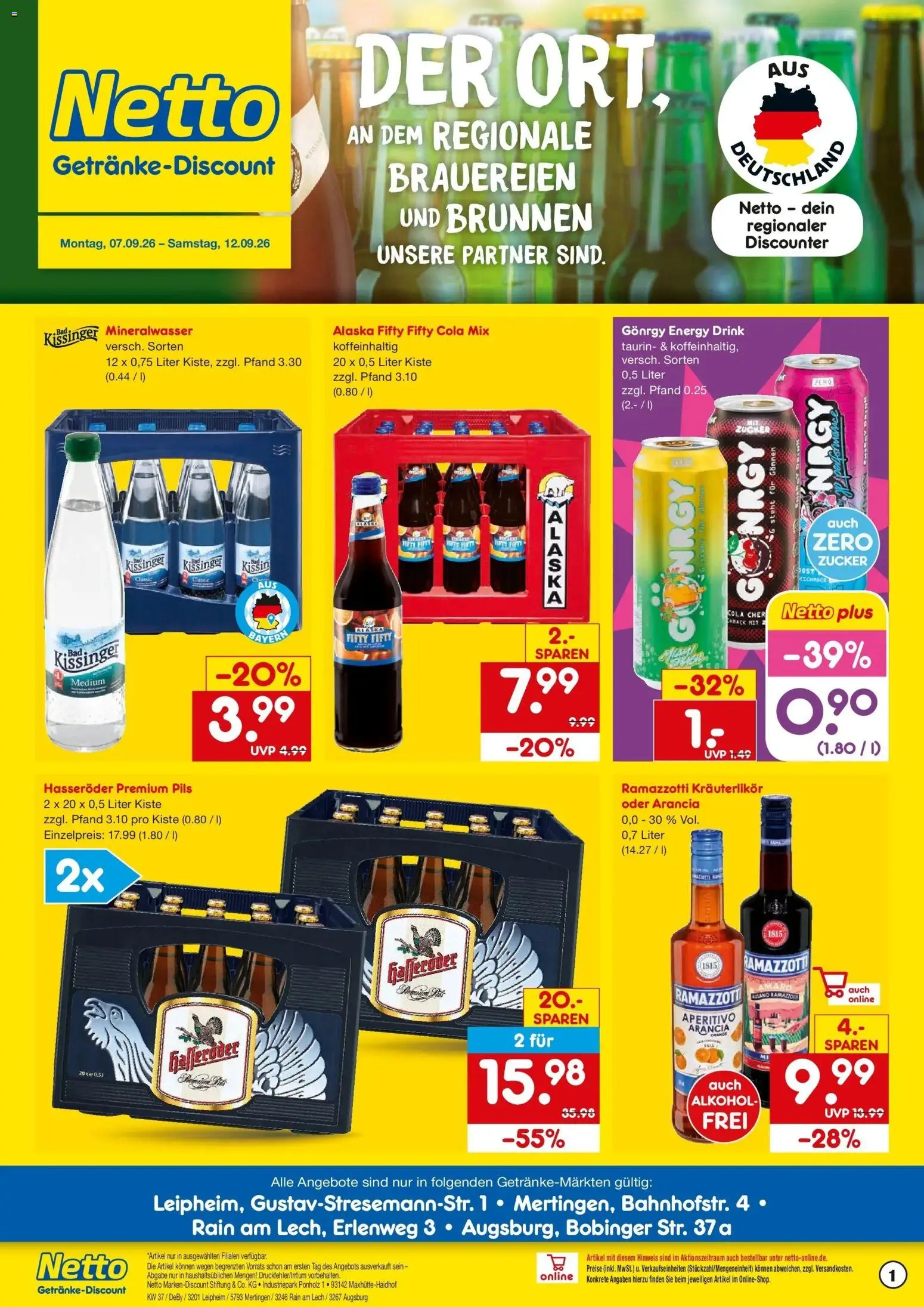 Vorschau von dem Prospekt des Geschäftes Netto Marken-Discount, gültig ab dem 07.09.2026 - Bad, Cola, Mineralwasser, Zucker, Energy, Rama, Hasseröder, Pils