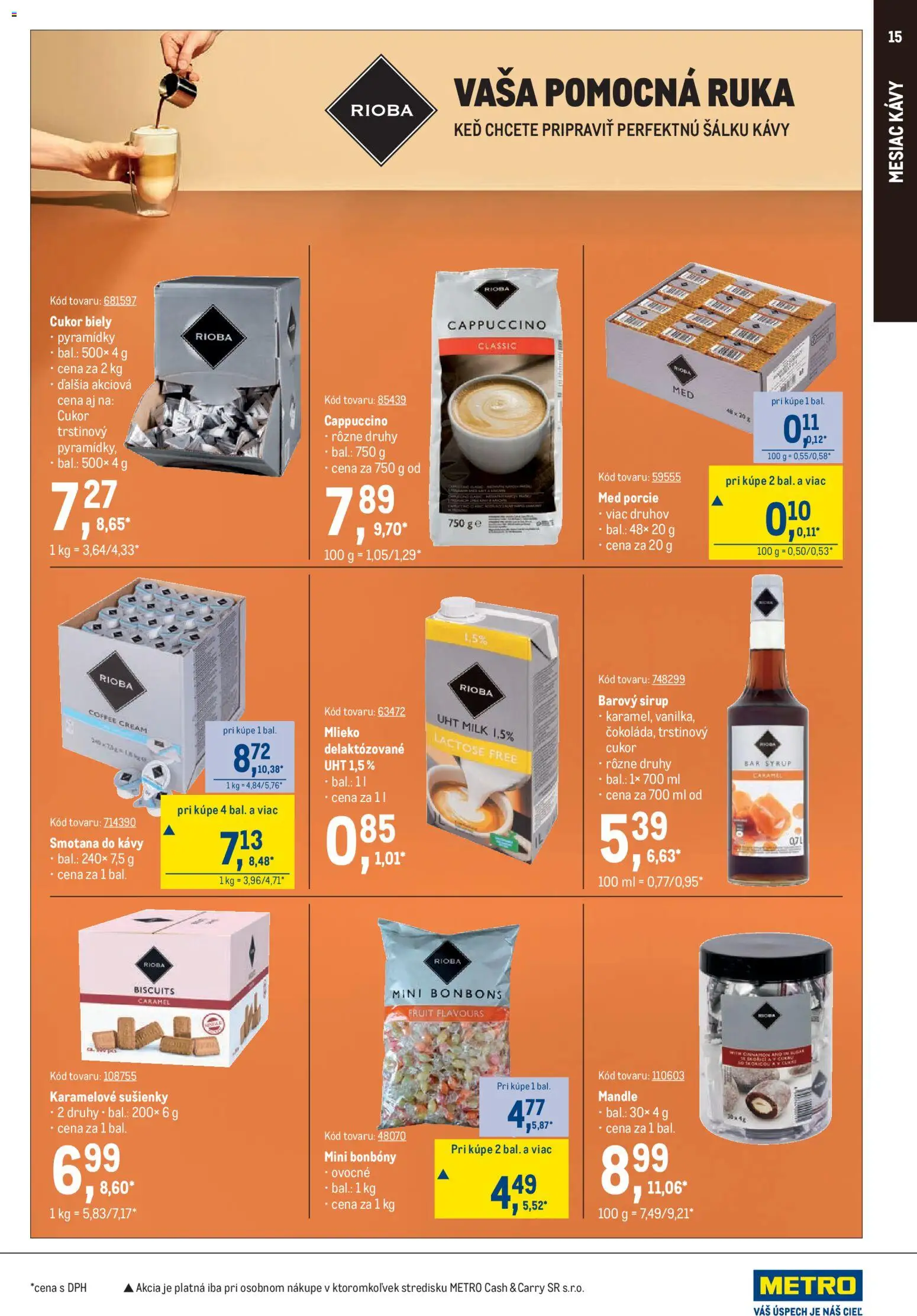 Náhľad Metro letáku platného od 09.09.2026 - Med, Mlieko, Cappuccino, Mandle, Sirup, Smotana, Trstinový cukor, Sušienky