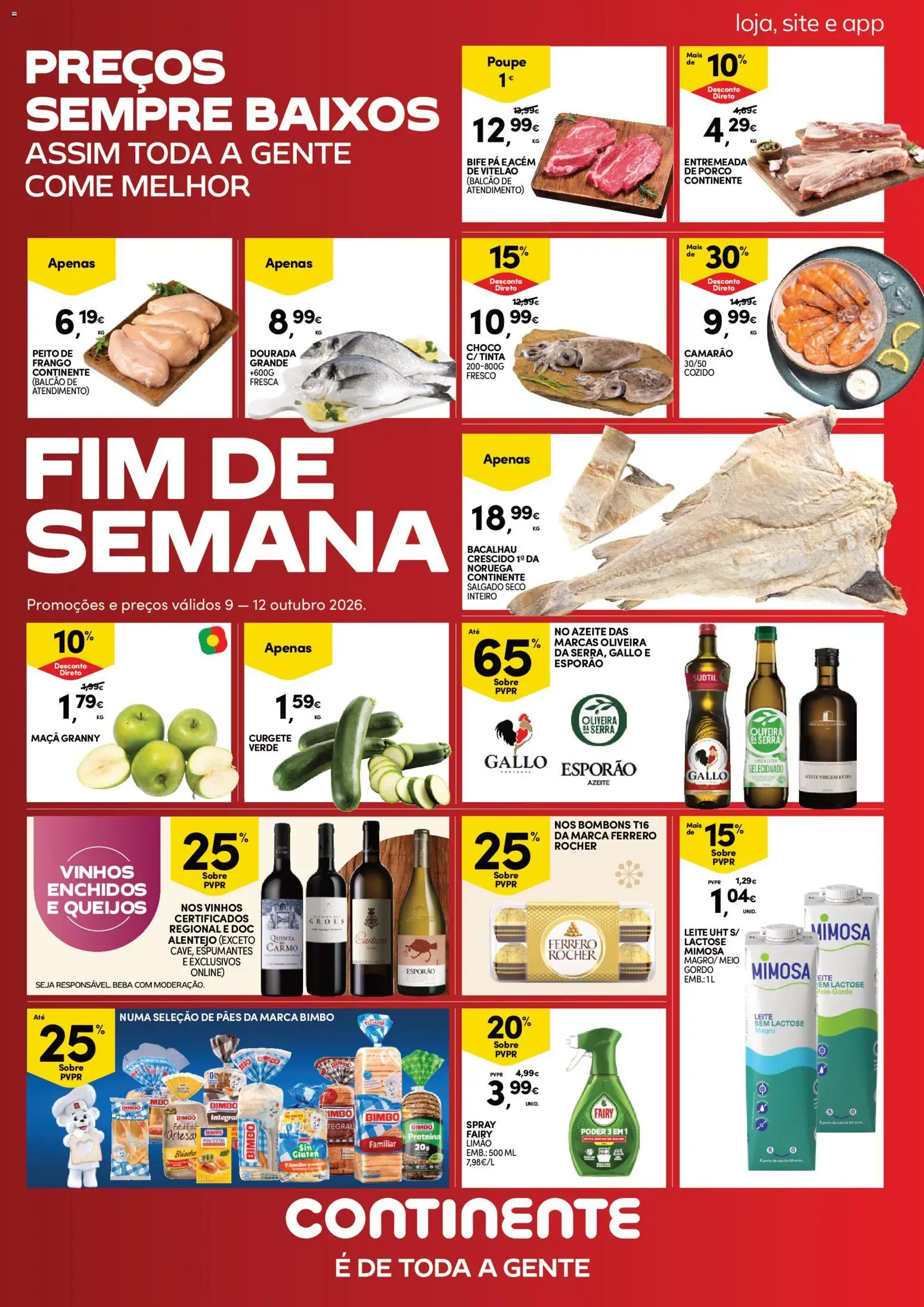 Pré-visualização do folheto da loja Continente válida a partir de 09/10/2026 - Azeite, Frango, Pá, Camarão, Maça, Entremeada, Proteina, Leite sem lactose