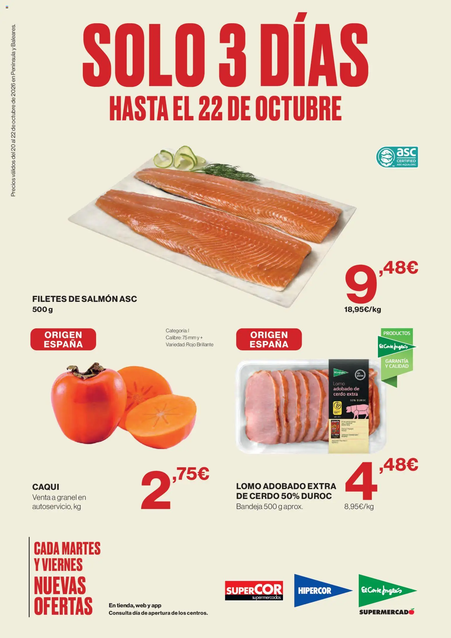 Vista previa del folleto de la tienda Hipercor válido desde el 20/10/2026 - Cerdo, Caqui, Lomo, Bandeja, Salmón