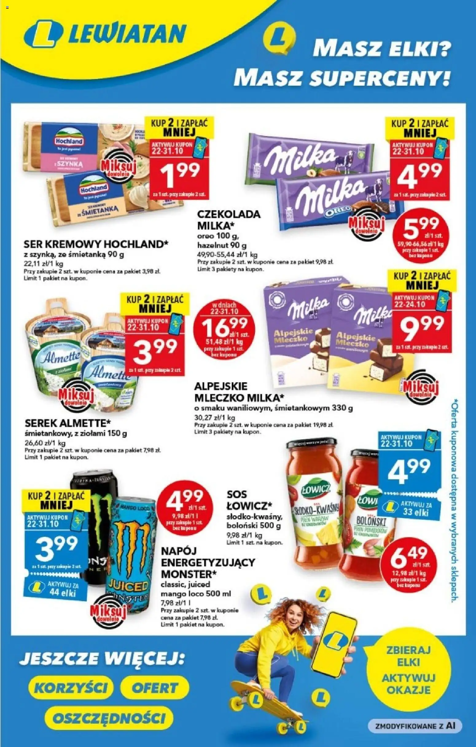 Pogląd gazetki "Lewiatan gazetka - Superceny" ze sklepu Lewiatan ważnej od 22.10.2026 - Mango, Czekolada, Ser, Milka, Oreo, Almette, Serek