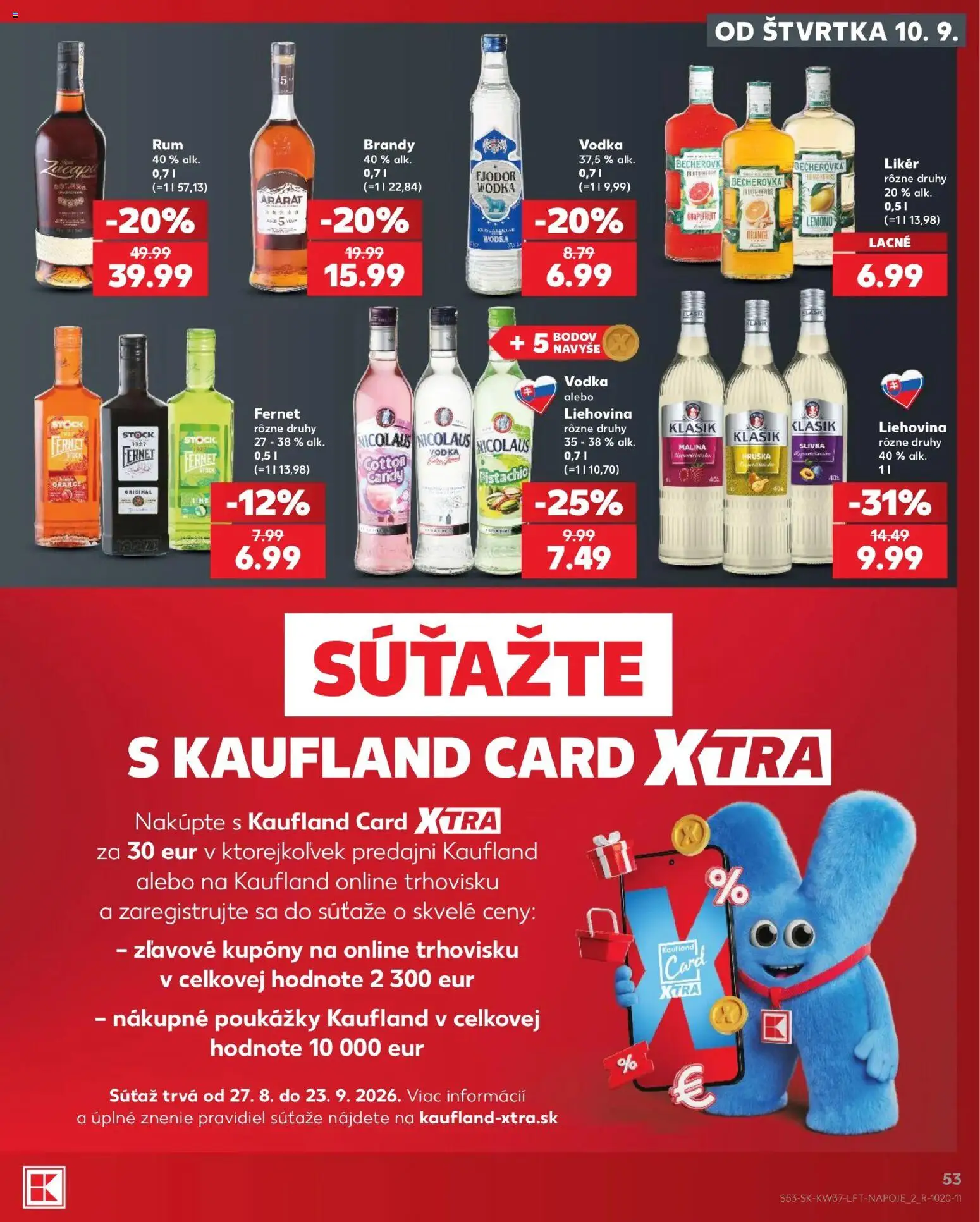 Náhľad Kaufland letáku platného od 10.09.2026 - Vodka, Becherovka, Ararat, Brandy, Fernet, Grapefruit