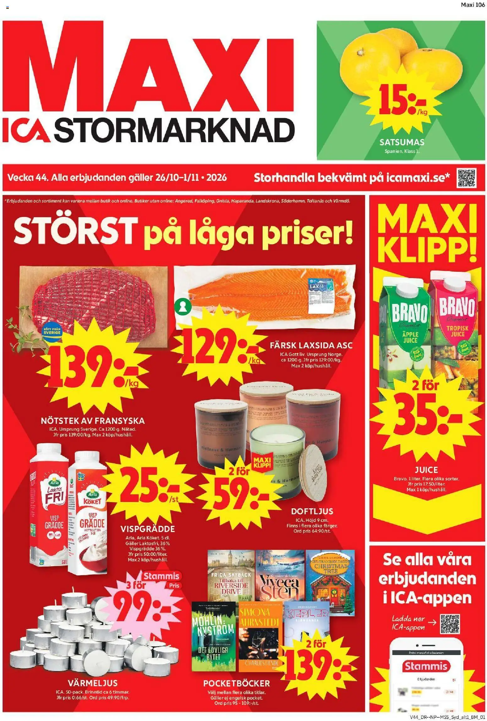 Förhandsgranska reklamblad ICA Maxi erbjudanden från butik ICA Maxi gäller från 26/10/2026