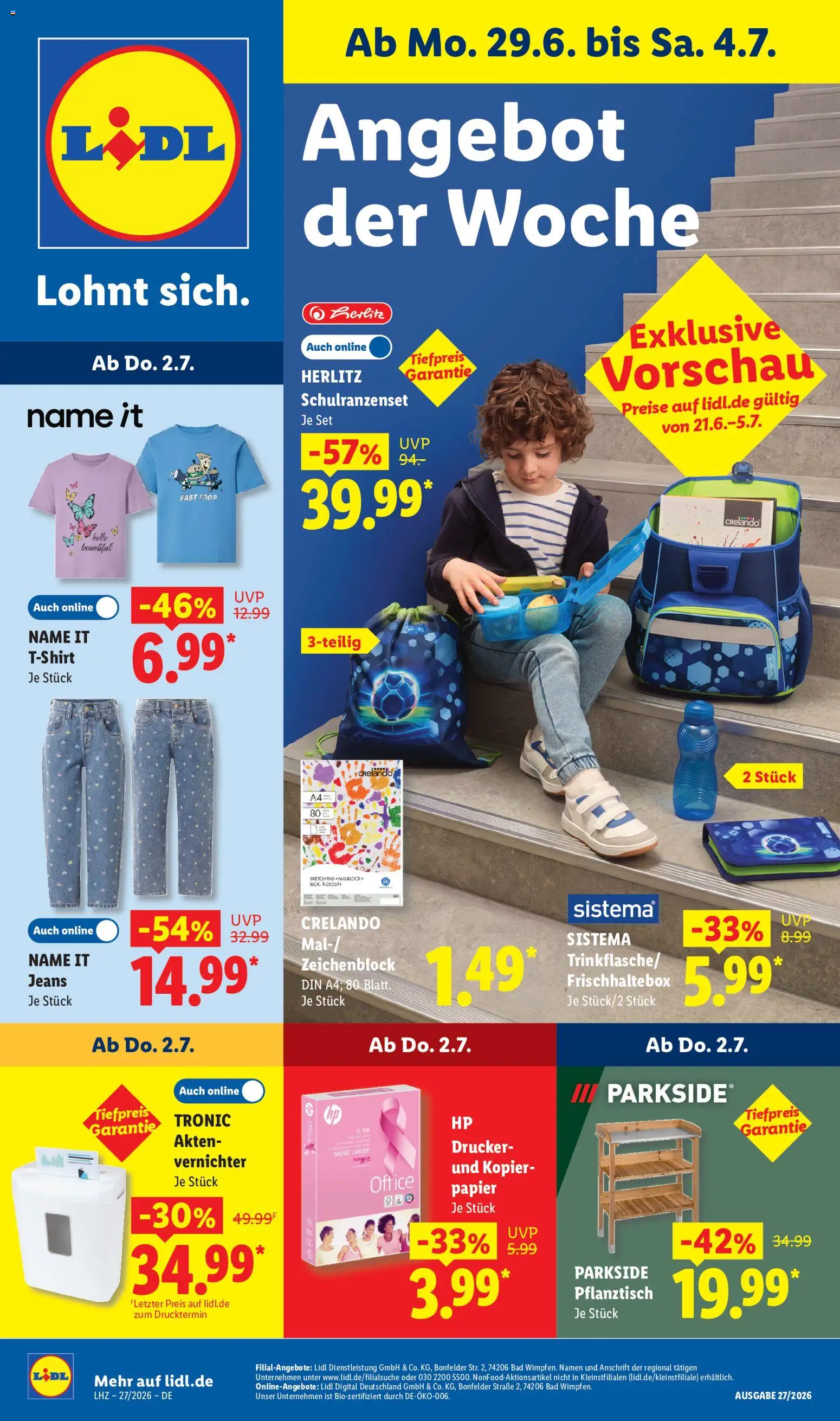 Vorschau von dem Prospekt des Geschäftes Lidl, gültig ab dem 29.06.2026