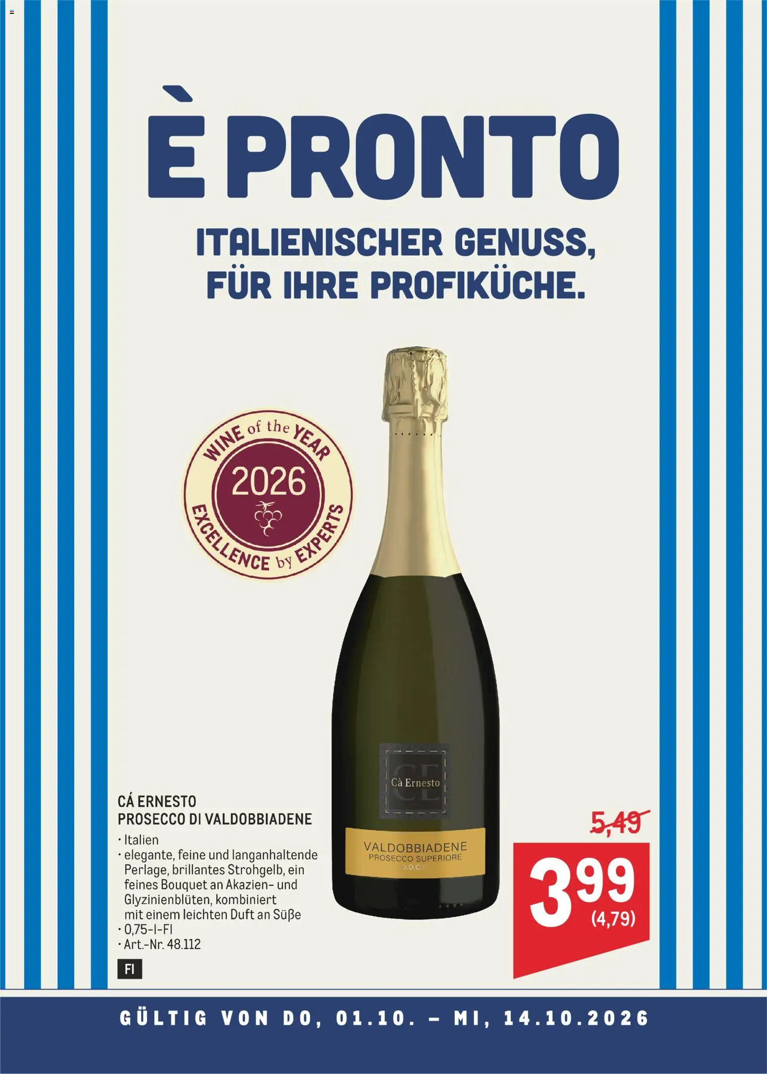 Vorschau der Angebote: Metro Metro angebote Prosecco di Valdobbiadene gültig ab 01.10.2026 - Prosecco, Duft
