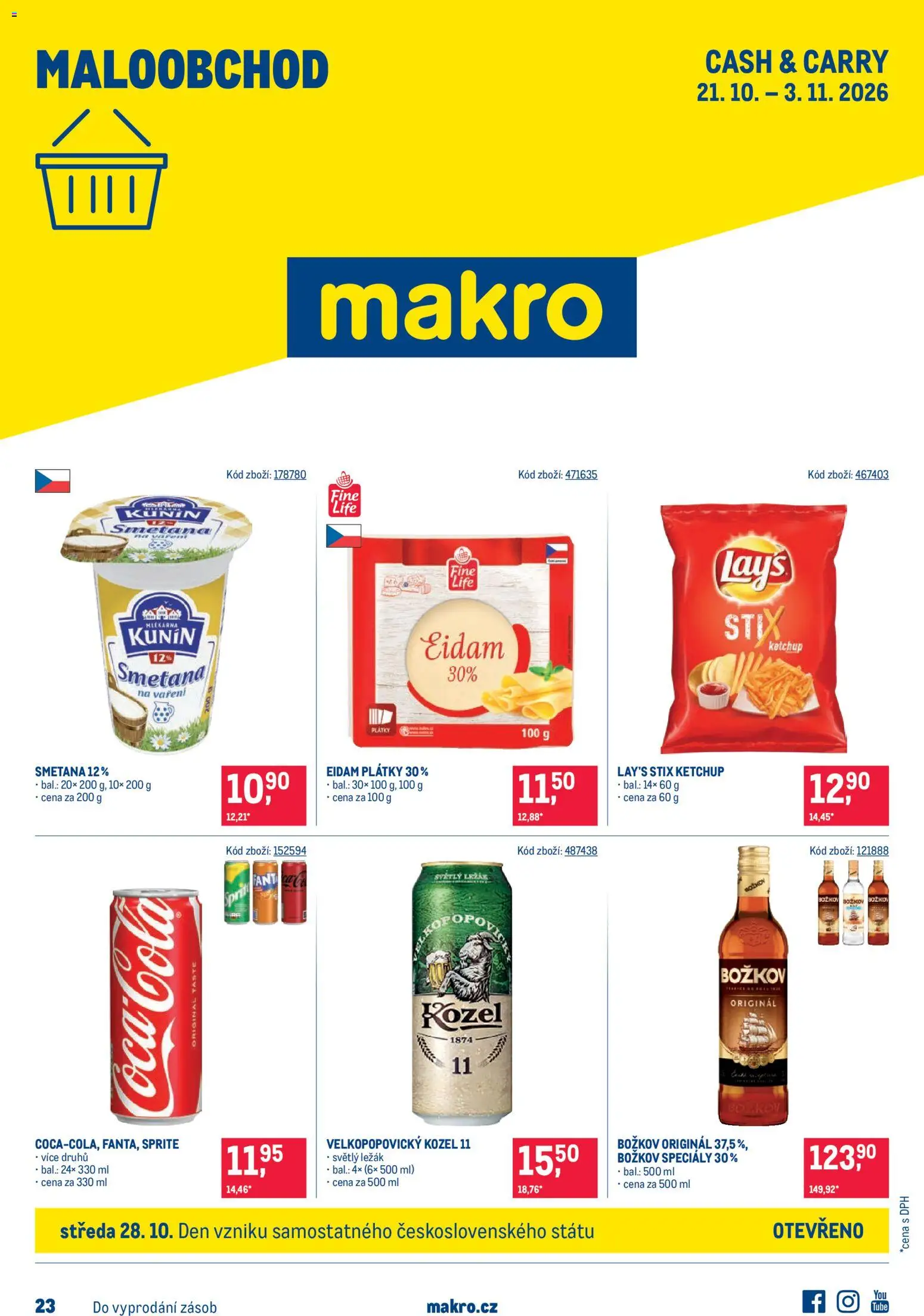 Náhled nabídky: Makro Makro leták - Maloobchod platný od 21.10.2026 - Smetana, Lay's, Smetana na vaření, Kozel 11, Eidam, Velkopopovický Kozel, Božkov originál, Velkopopovický Kozel 11