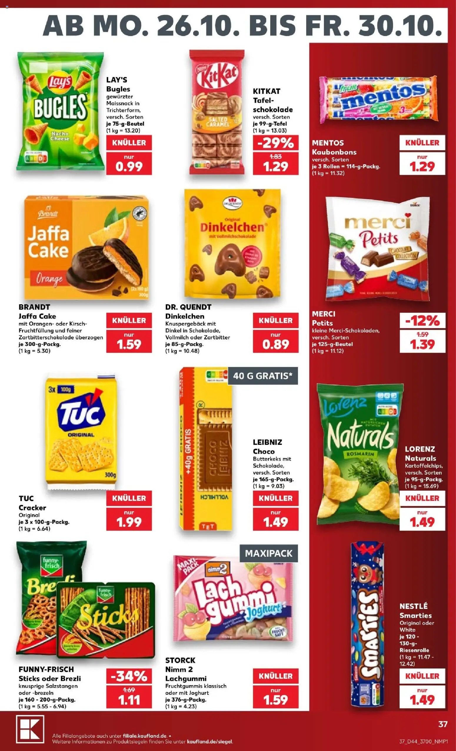 Vorschau von dem Prospekt des Geschäftes Kaufland, gültig ab dem 26.10.2026 - Schokolade, Joghurt, Merci, Funny frisch, Smarties, Orangen