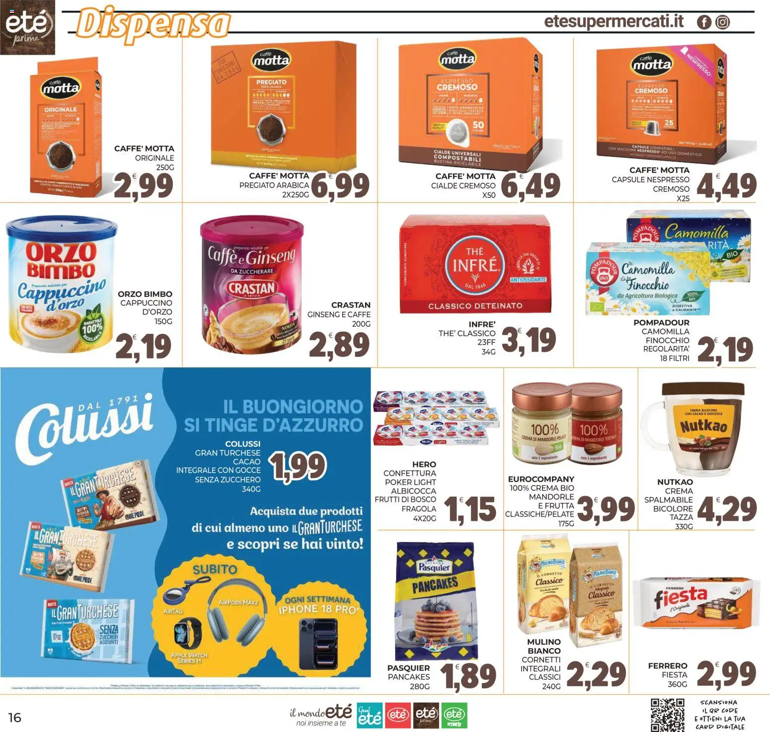 Anteprima dell'opuscolo Eté volantino Prime dal negozio Eté valido da 23/10/2026 - Apple Watch, Airpods, Frutta, Cornetto, Mandorle, Frutti di bosco, Tè, Mandorle tostate