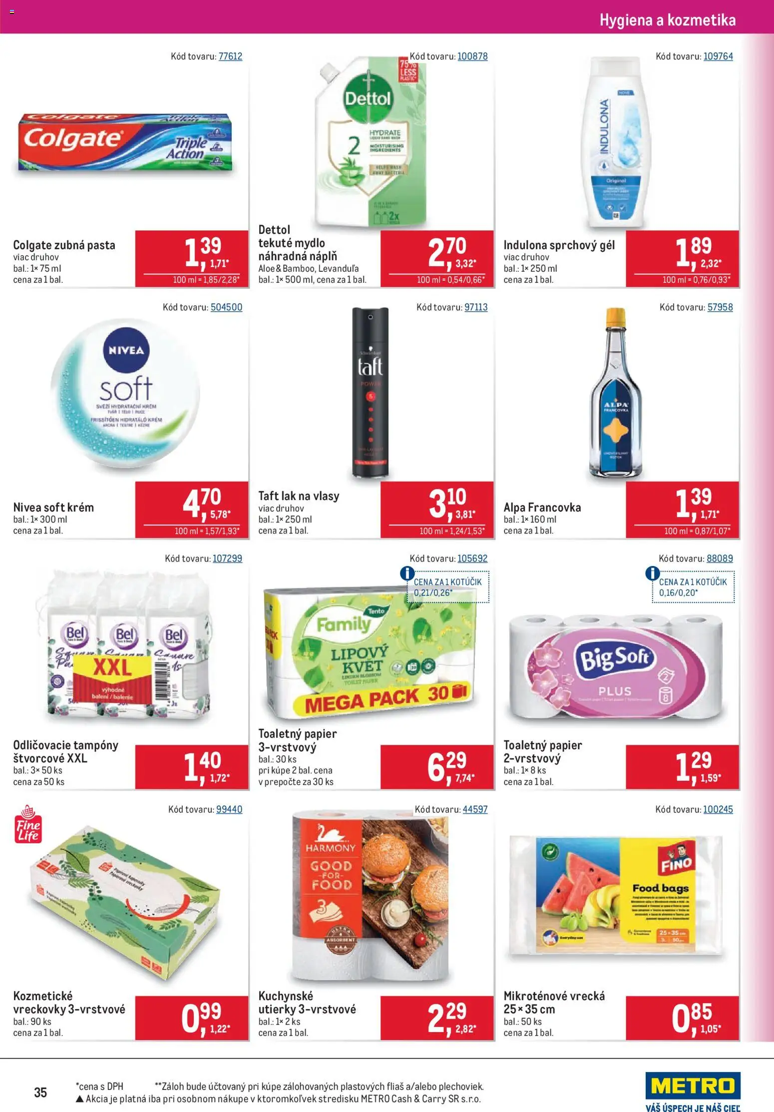 Náhľad Metro letáku platného od 09.09.2026 - Nivea, Indulona, Mydlo, Lak na vlasy, Dettol, Zubná pasta, Utierky, Sprchový gél