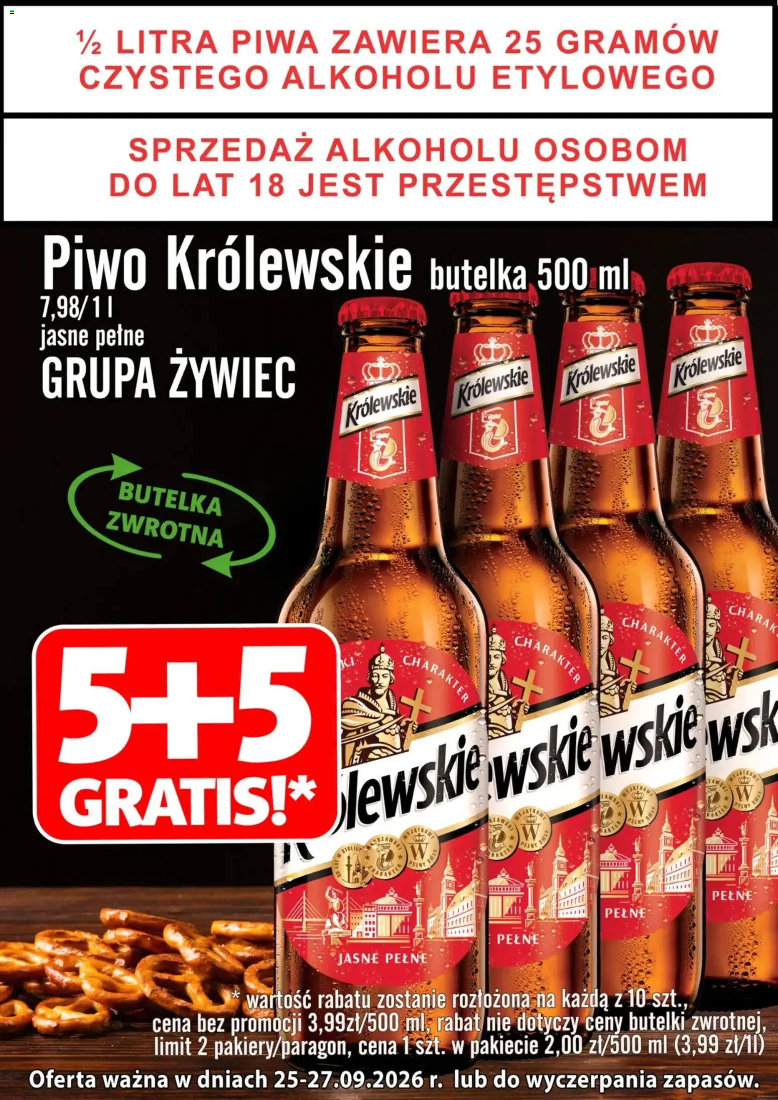 Pogląd gazetki "Prim Market promocja - Piwo Królewskie 5+5 Gratis" ze sklepu Prim Market ważnej od 25.09.2026 - Piwo, Piwo Królewskie