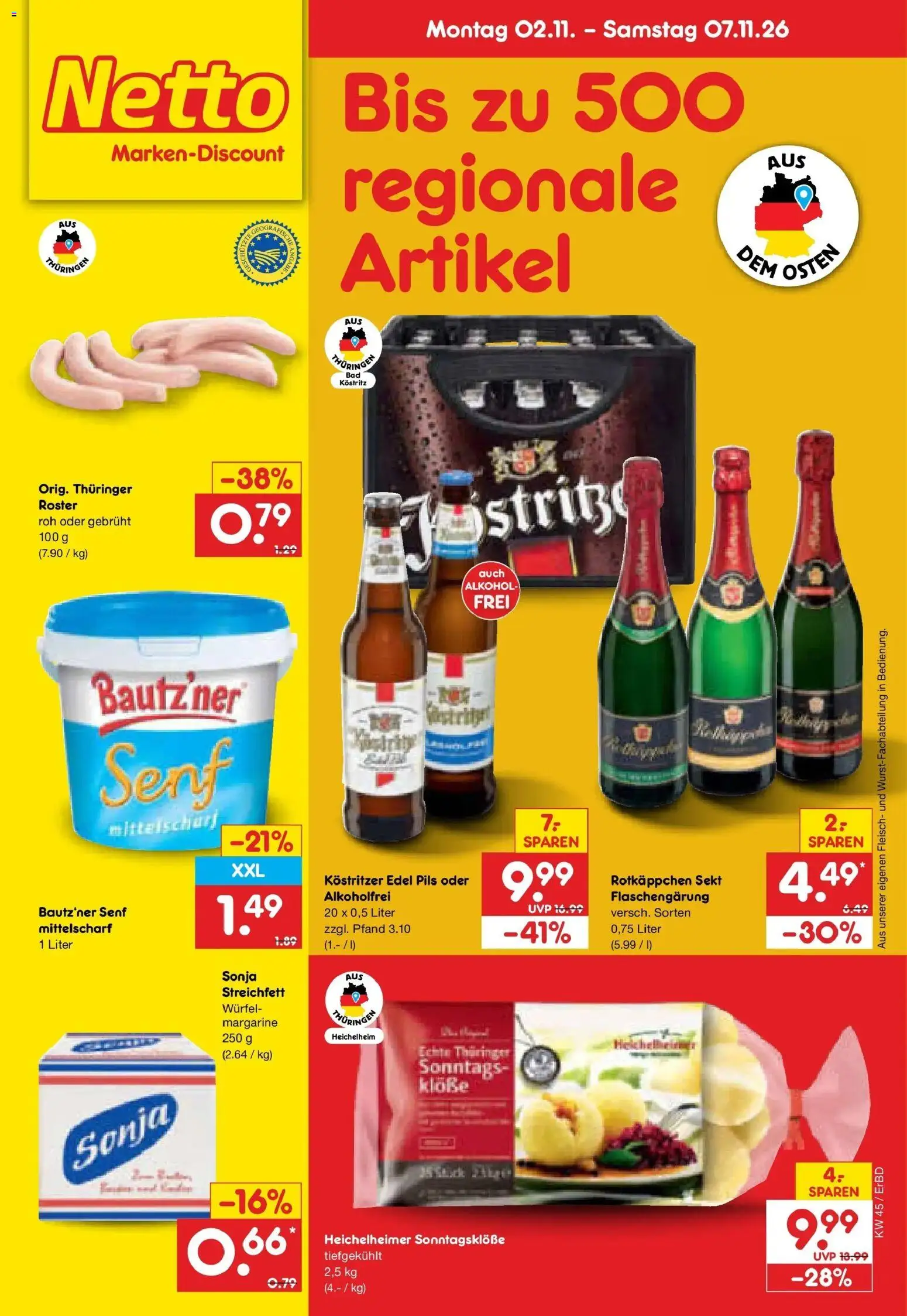 Vorschau von dem Prospekt des Geschäftes Netto Marken-Discount, gültig ab dem 02.11.2026 - Alkohol, Rotkäppchen, Fleisch, Margarine, Sekt, Pils, Kostritzer, Rotkappchen sekt