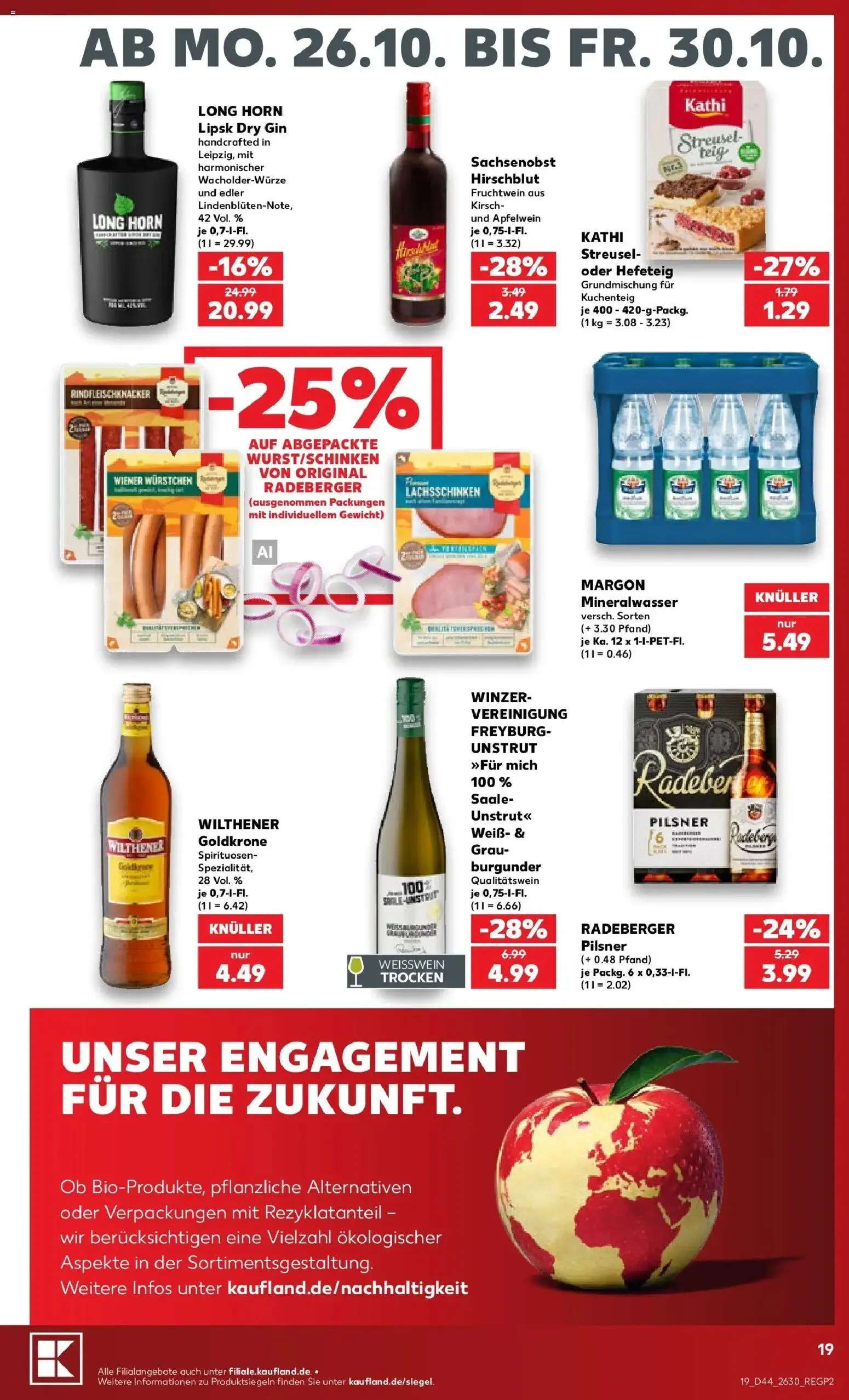 Vorschau von dem Prospekt des Geschäftes Kaufland, gültig ab dem 26.10.2026 - Mineralwasser, Gin, Gewicht, Weißwein, Wilthener, Wiener wurstchen