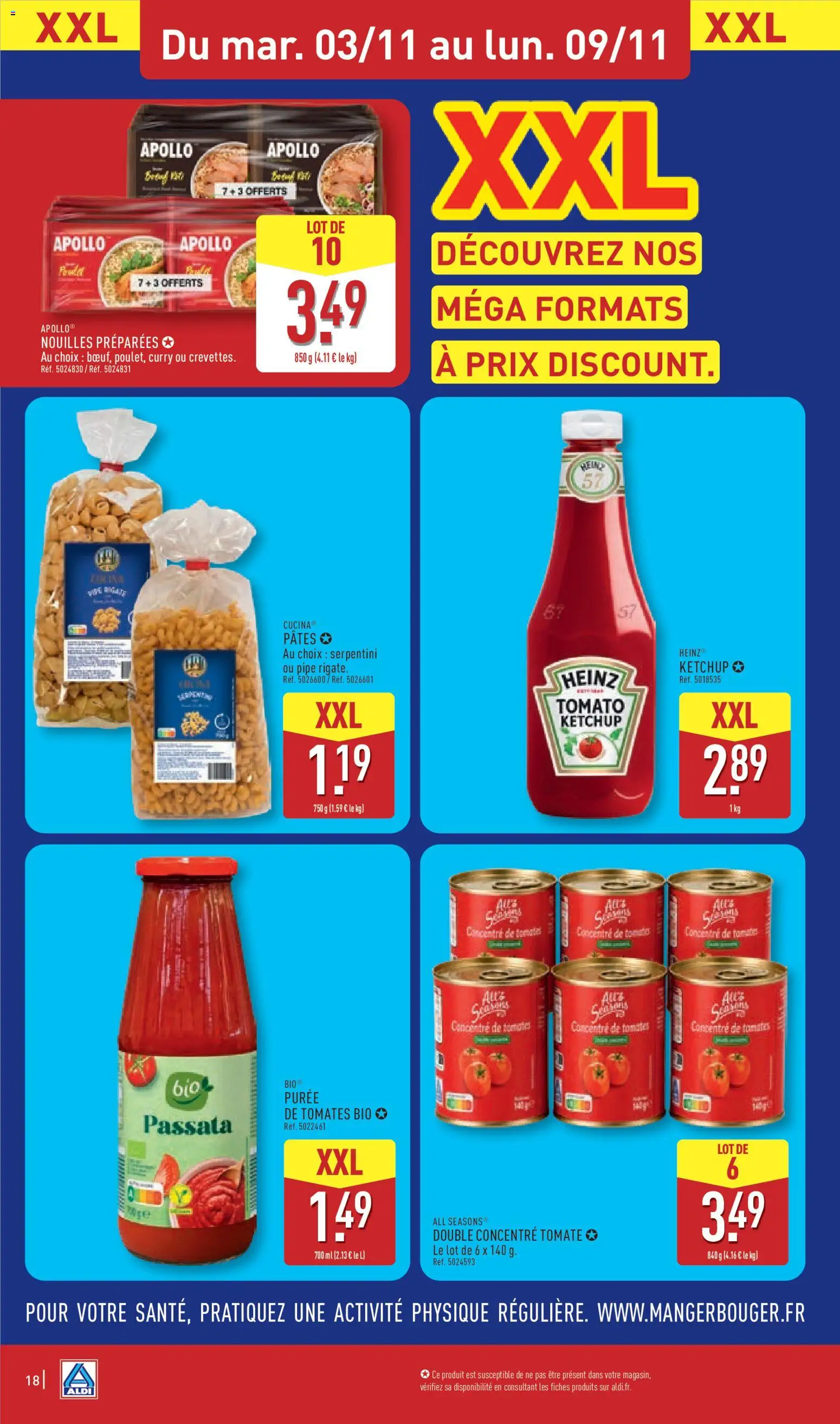 Prévisualisation de Aldi catalogue du magasin Aldi formulaire valide 03/11/2026 - Pâtes, Curry, Tomates, Nouilles, Concentré de tomates, Concentré de tomate, Puree de tomates, Passata de tomates