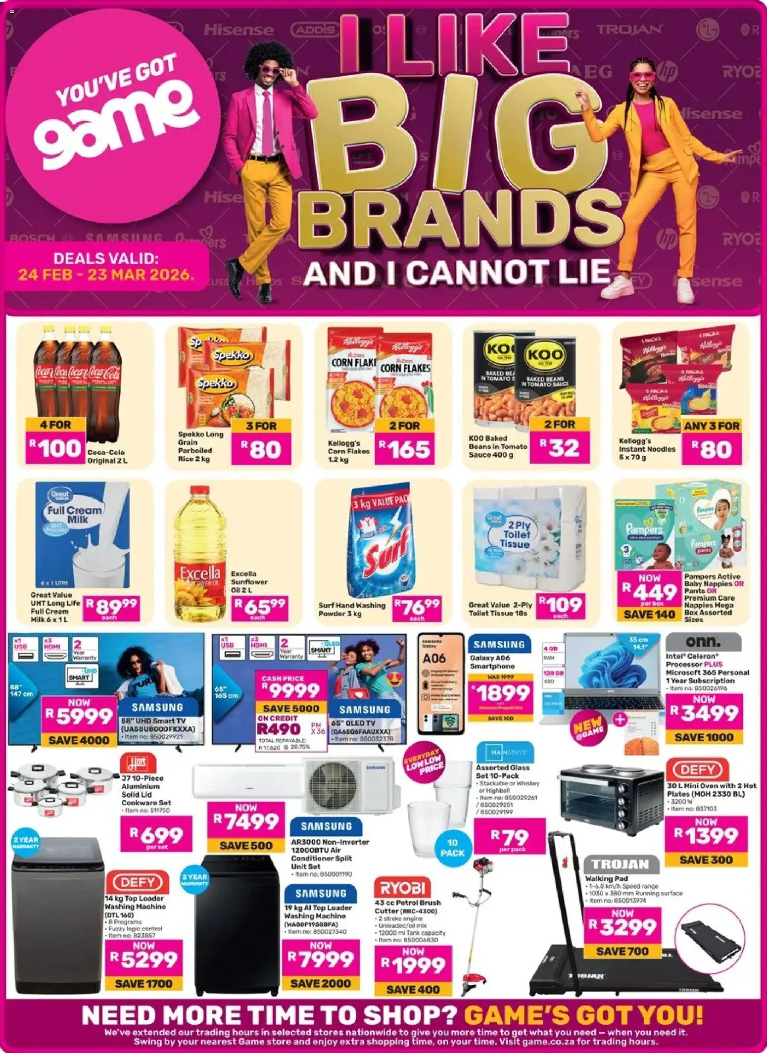 Preview of Game flyer valid from 24/02/2026 - TV, Toilet, Milk, Smartphone, Corn flakes, Nappies, Cutter, Cookware