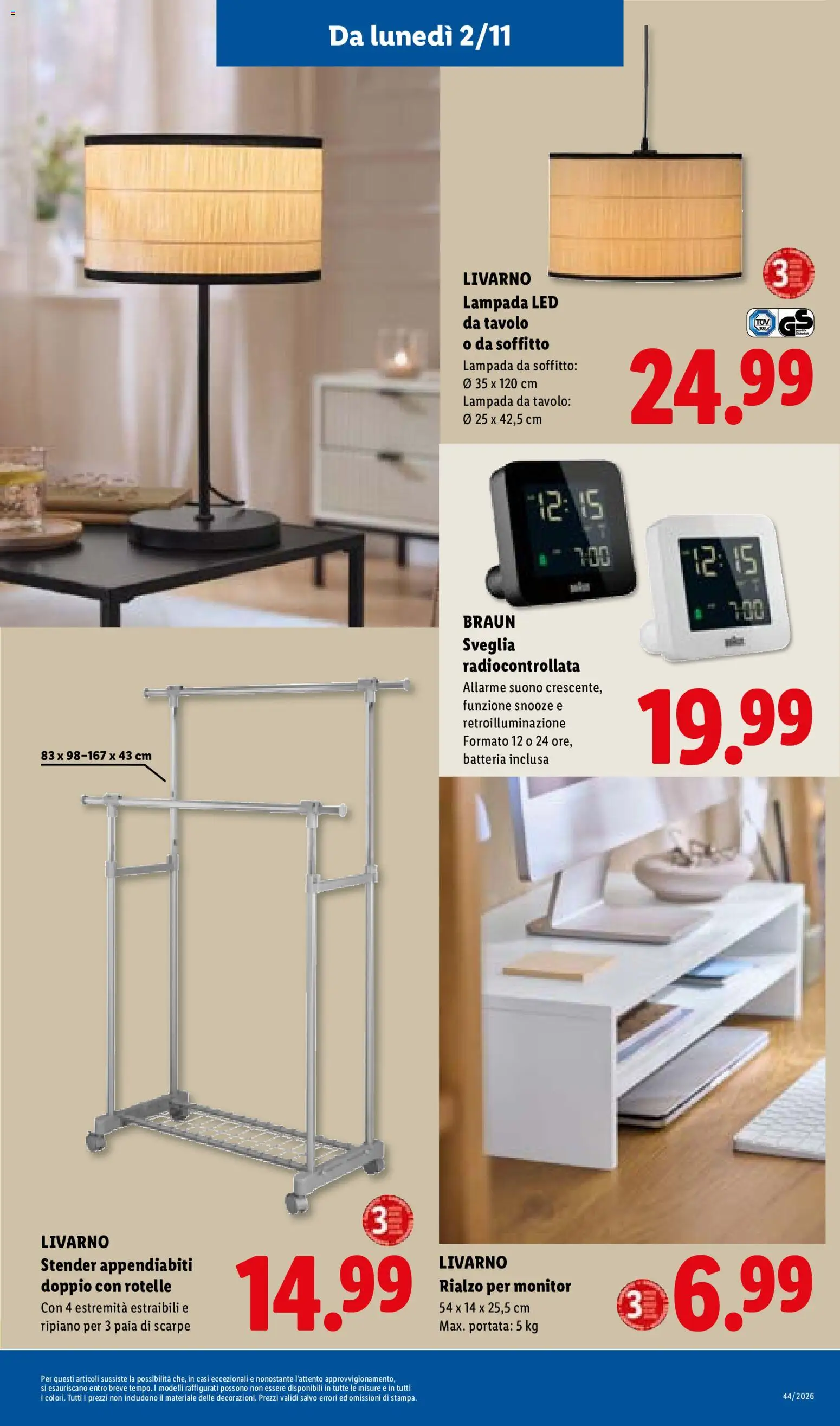Anteprima dell'opuscolo Lidl volantino Roma dal negozio Lidl valido da 29/10/2026 - Sveglia, Batteria, Appendiabiti, Lampada da tavolo, Tavolo, Lampada, Lampada da soffitto, Ripiano