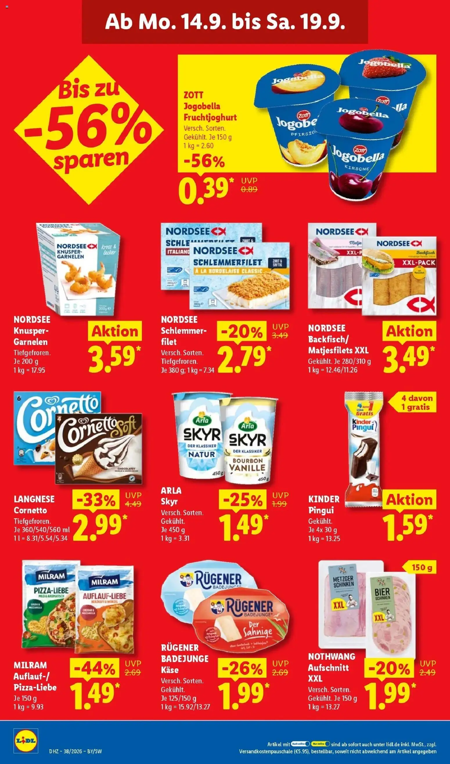 Vorschau von dem Prospekt des Geschäftes Lidl, gültig ab dem 14.09.2026 - Käse, Bier, Pfirsich, Schinken, Vanille, Milram, Arla skyr, Fruchtjoghurt