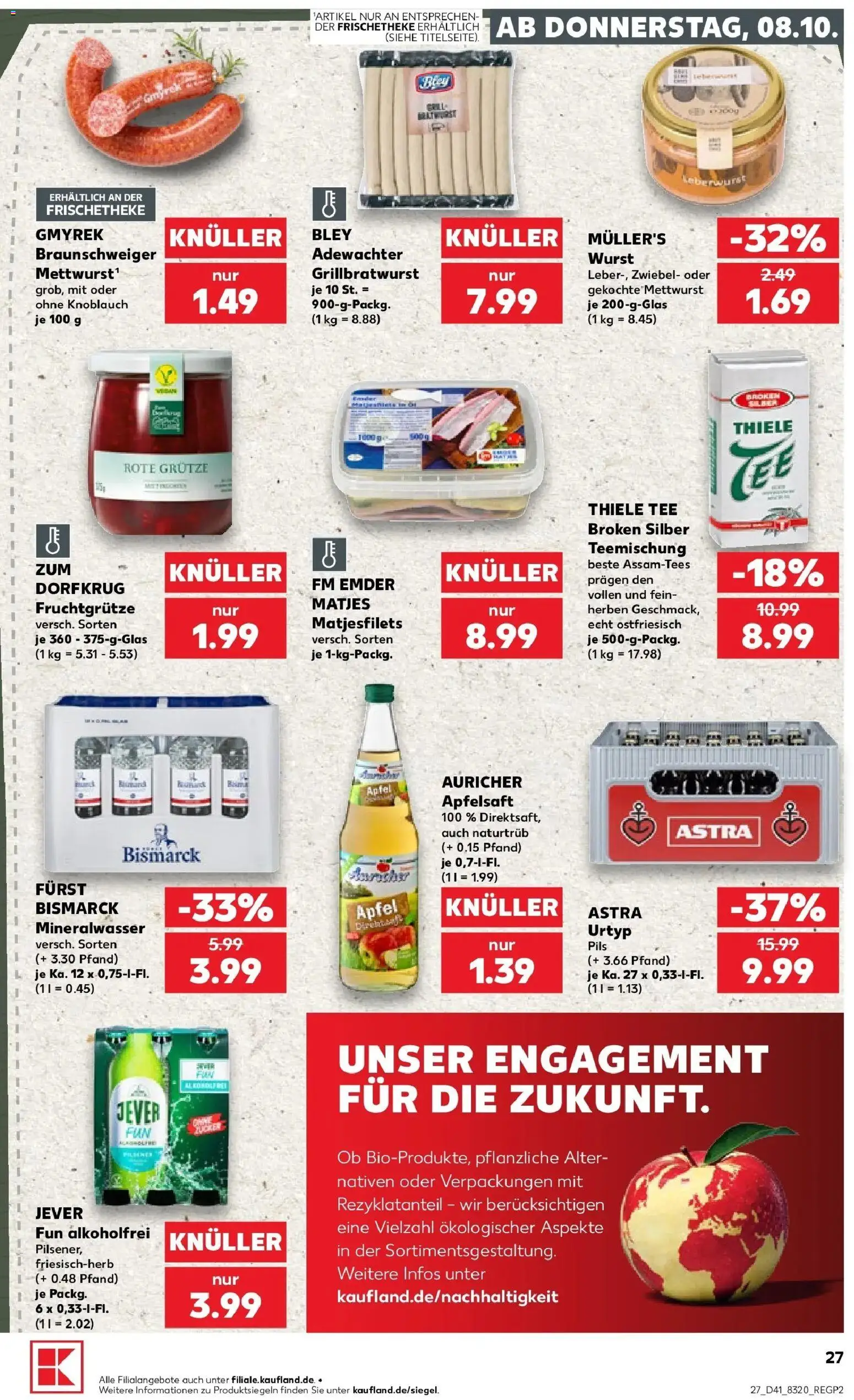 Vorschau von dem Prospekt des Geschäftes Kaufland, gültig ab dem 08.10.2026 - Äpfel, Wurst, Tee, Mineralwasser, Jever, Astra, Apfelsaft, Pils