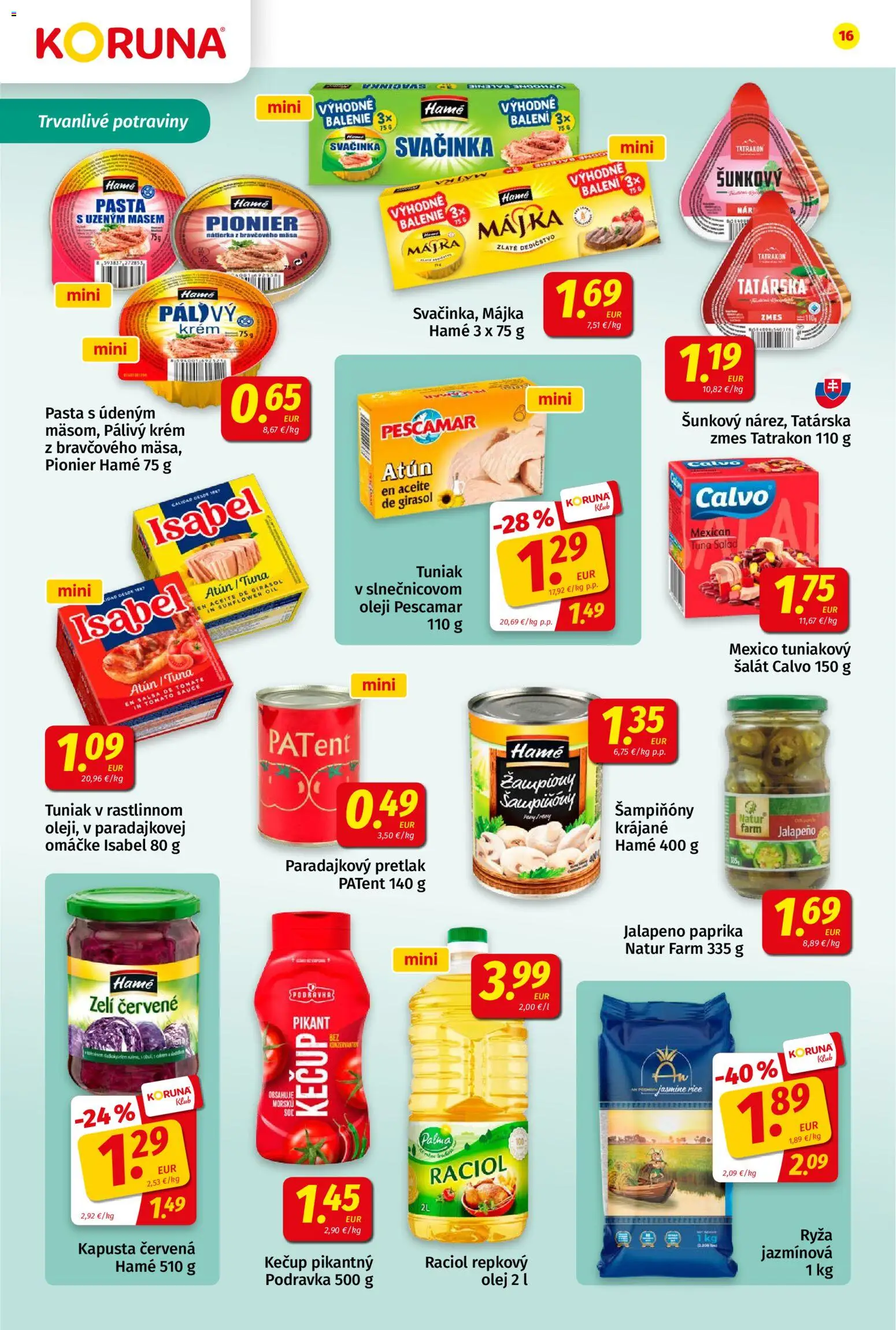 Náhľad Koruna letáku platného od 23.10.2026 - Paprika, Pretlak, Šalát, Kapusta, Tuniak, Ryža, Kečup, Nátierka