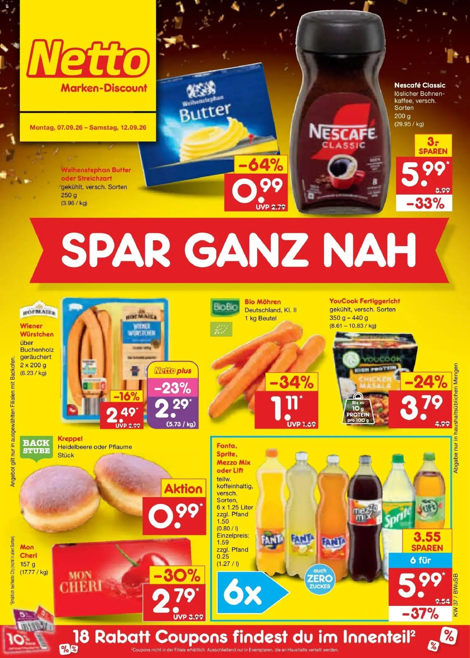 Vorschau von dem Prospekt des Geschäftes Netto Marken-Discount, gültig ab dem 07.09.2026 - Butter, Zucker, Fanta, Nescafe, Youcook, Mezzo mix, Weihenstephan butter, Mohren