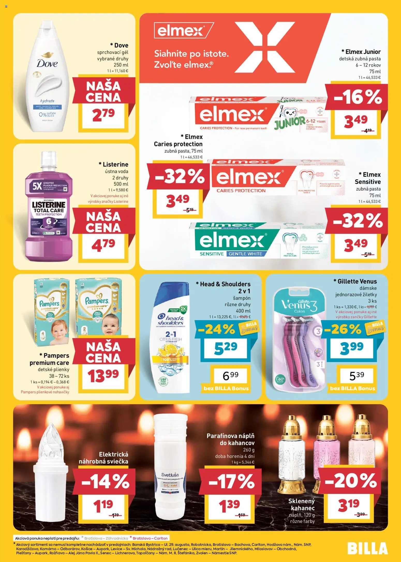 Náhľad Billa letáku platného od 14.10.2026 - Voda, Led, Pampers, Listerine, Zubná pasta, Detské plienky, Head & Shoulders, Ústna voda
