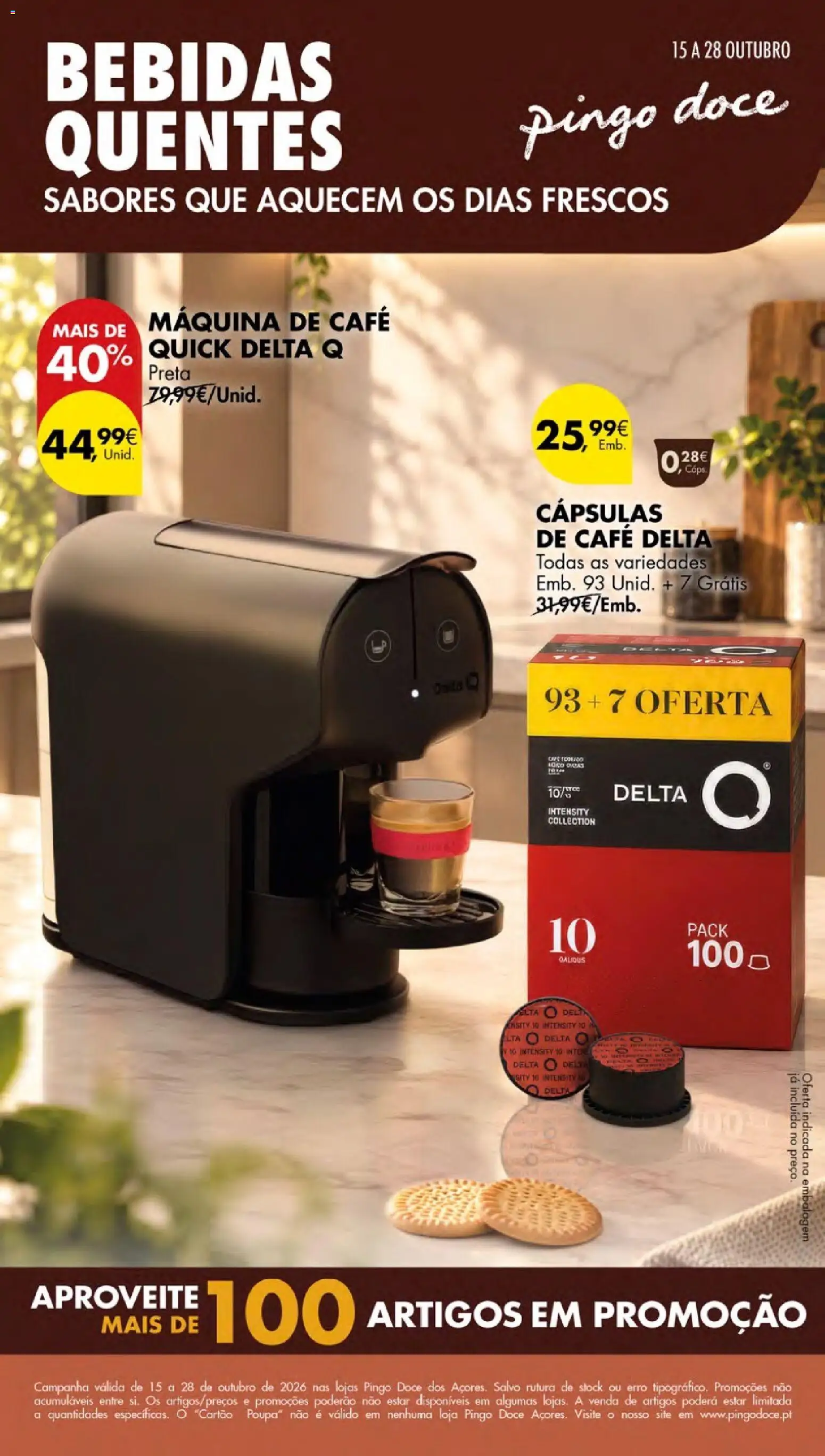 Pré-visualização do folheto da loja Pingo Doce válida a partir de 15/10/2026 - Café, Delta q, Bebidas, Máquina de café, Cápsulas