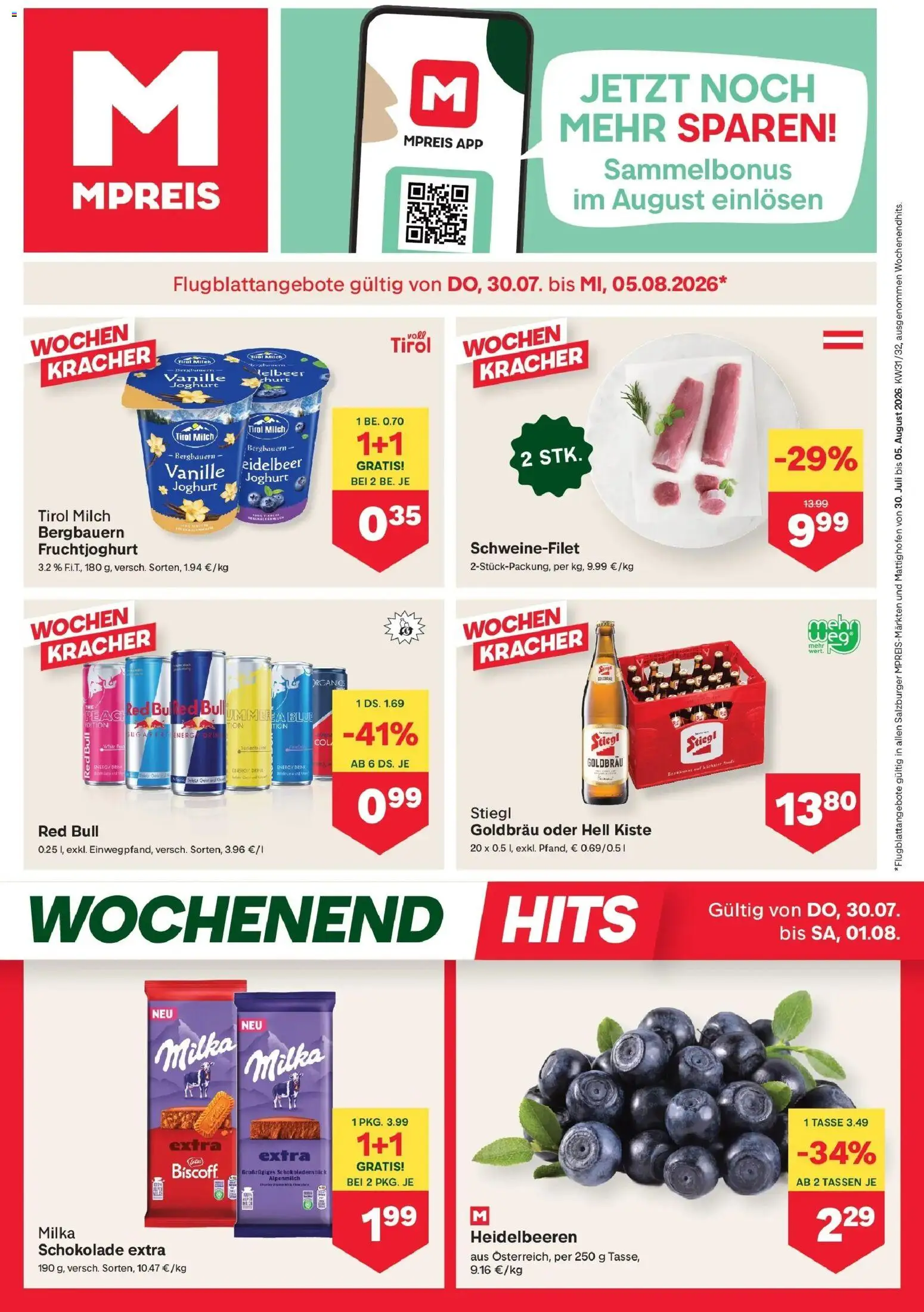 Vorschau der Angebote: MPREIS MPREIS Saalbach gültig ab 30.07.2026 - Schokolade, Milch, Joghurt, Vanille