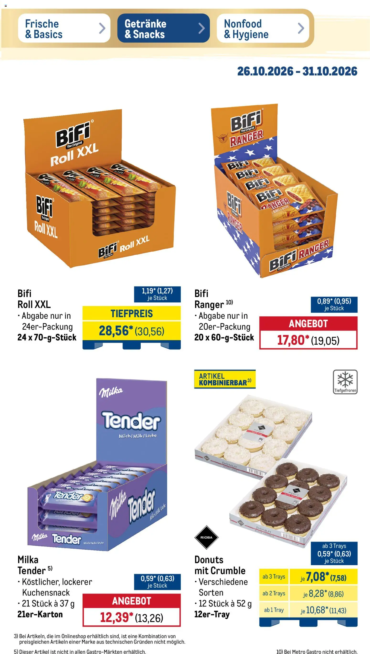 Vorschau von dem Prospekt des Geschäftes Metro, gültig ab dem 26.10.2026 - Donuts, Milka, Bifi