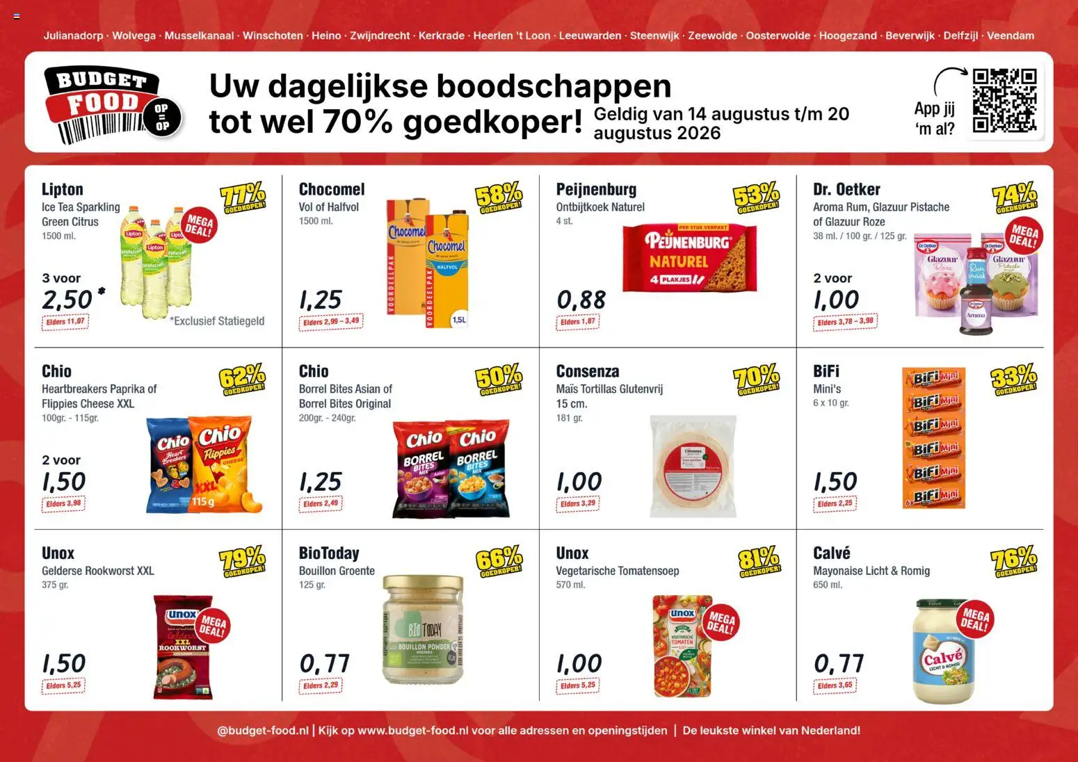 Voorbeeld van Budget Food folder van winkel Budget Food geldig vanaf 14-08-2026 - Paprika, Bouillon, Tomaten, Ice Tea, Maïs, Mayonaise