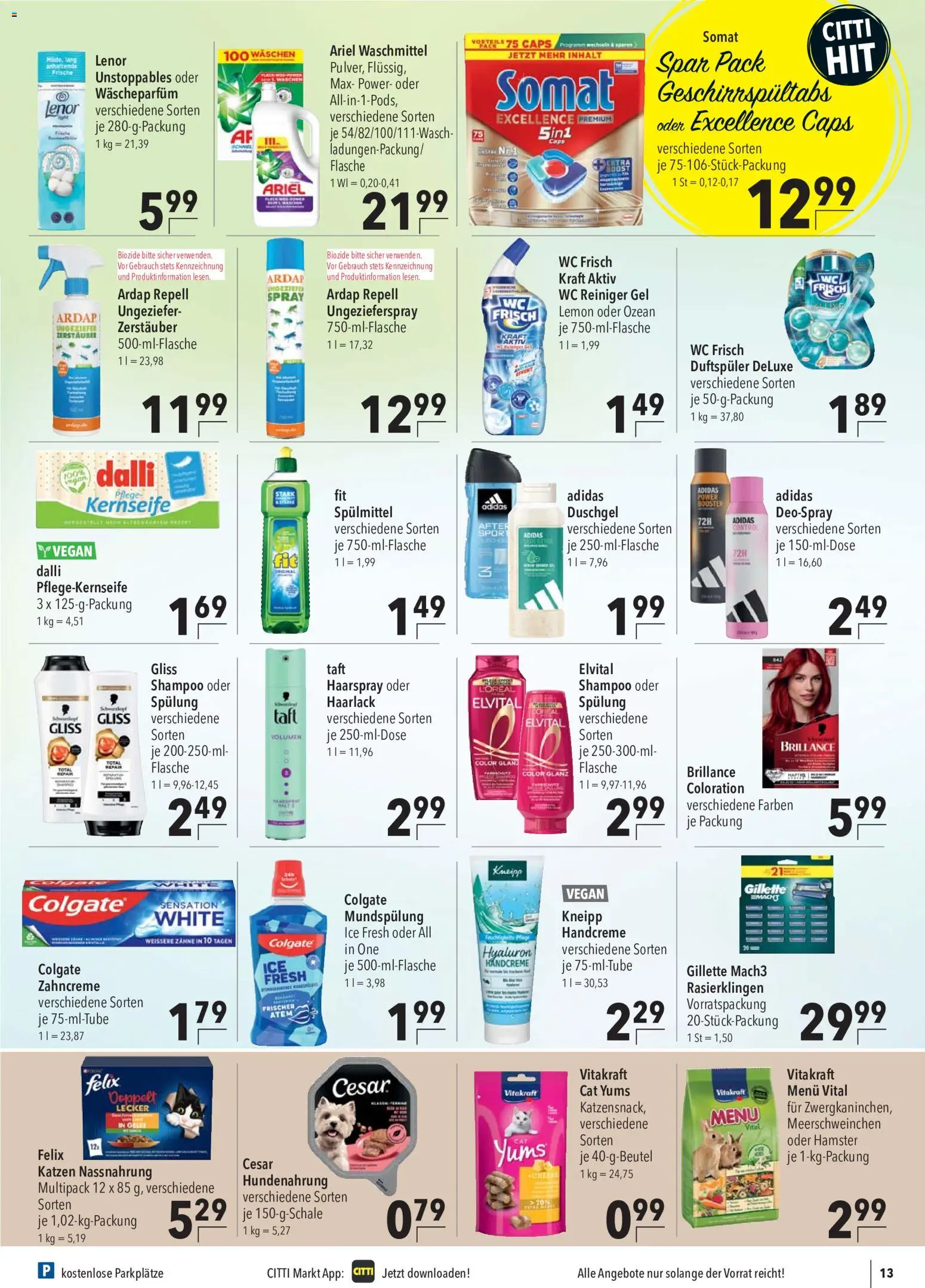 Vorschau von dem Prospekt des Geschäftes CITTI Markt, gültig ab dem 09.09.2026 - Ariel, Shampoo, Waschmittel, Handcreme, Duschgel, Spülung, Wc frisch, Deospray