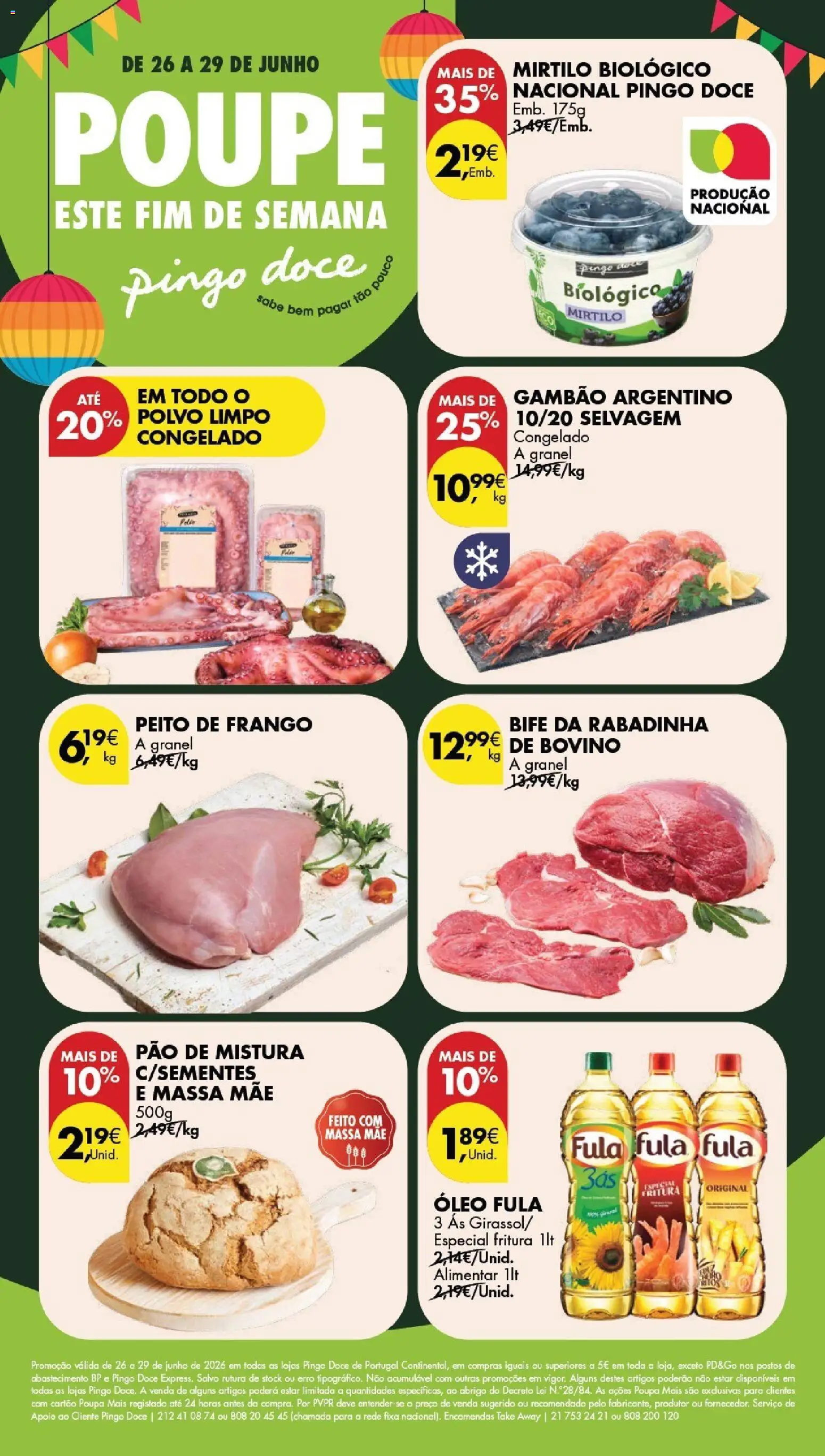 Pré-visualização do folheto da loja Pingo Doce válida a partir de 26/06/2026 - Frango, Pão, Polvo, Massa, Peito de frango, Óleo, Bife