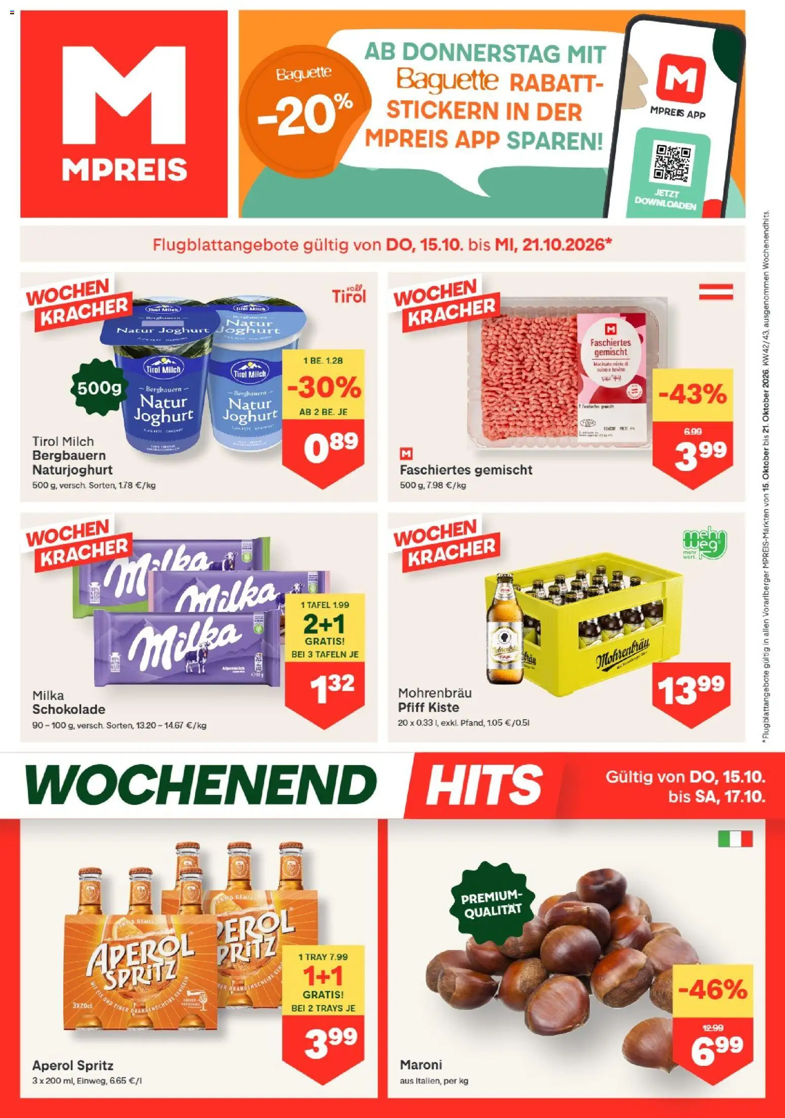 Vorschau der Angebote: MPREIS MPREIS Hohenems gültig ab 15.10.2026 - Eis, Baguette, Schokolade, Aperol, Milch, Joghurt