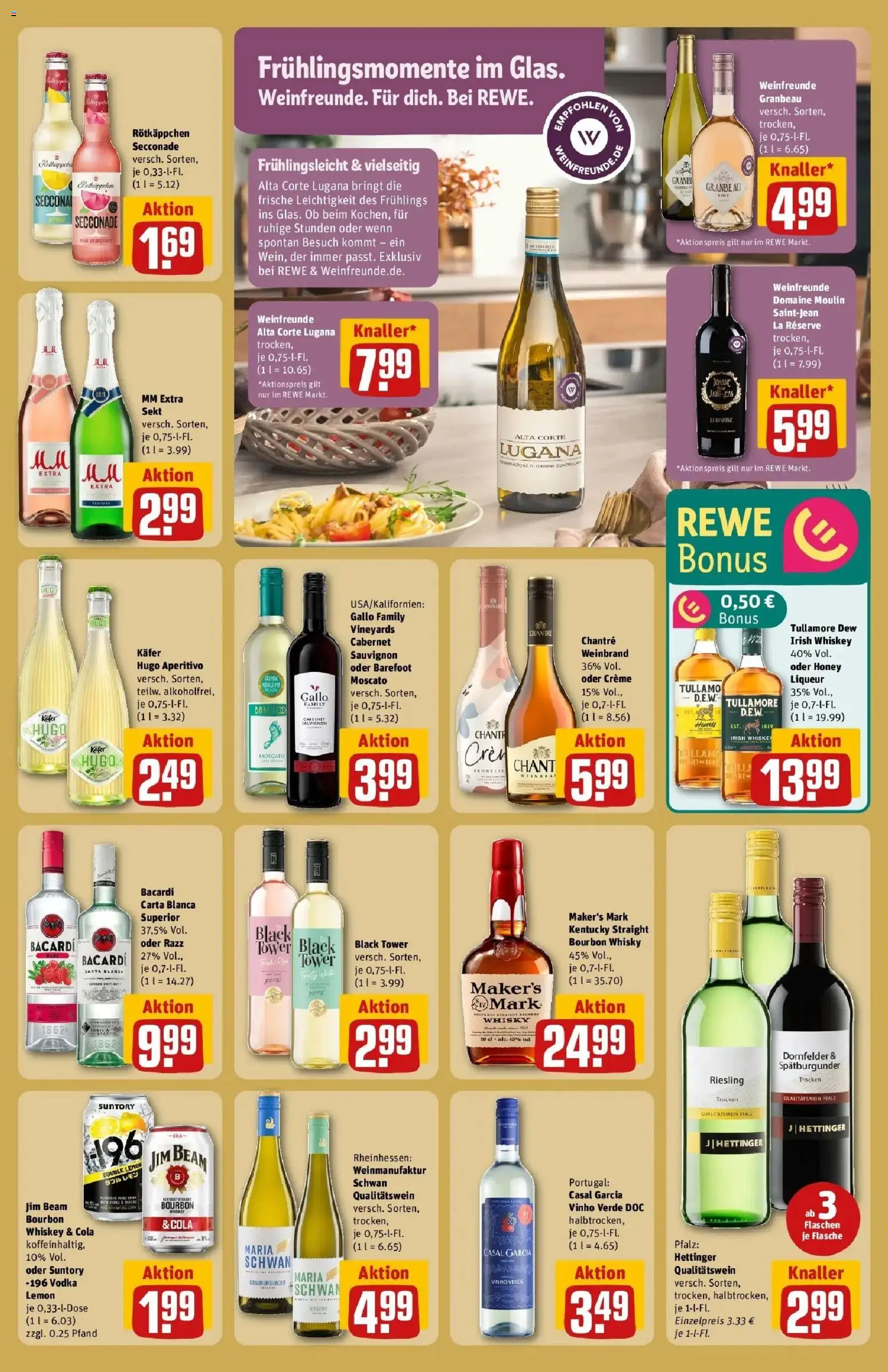 Vorschau von dem Prospekt des Geschäftes Rewe, gültig ab dem 02.03.2026 - Hugo, Rotkäppchen, Bacardi, Vodka, Sekt, Creme, Bourbon, Chantré