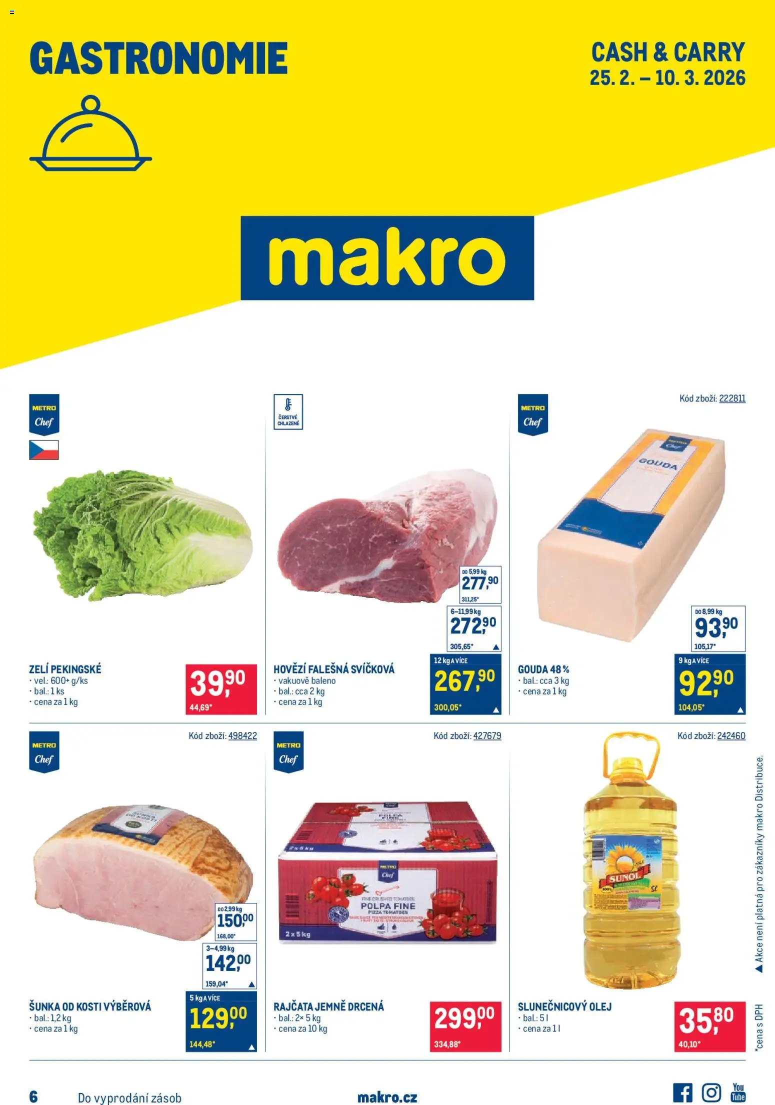 Náhled nabídky: Makro Leták - Gastronomie platný od 25.02.2026 - Olej, Zelí, Šunka, Hovězí, Falešná svíčková, Slunečnicový olej, Šunka od kosti, Hovězí falešná svíčková