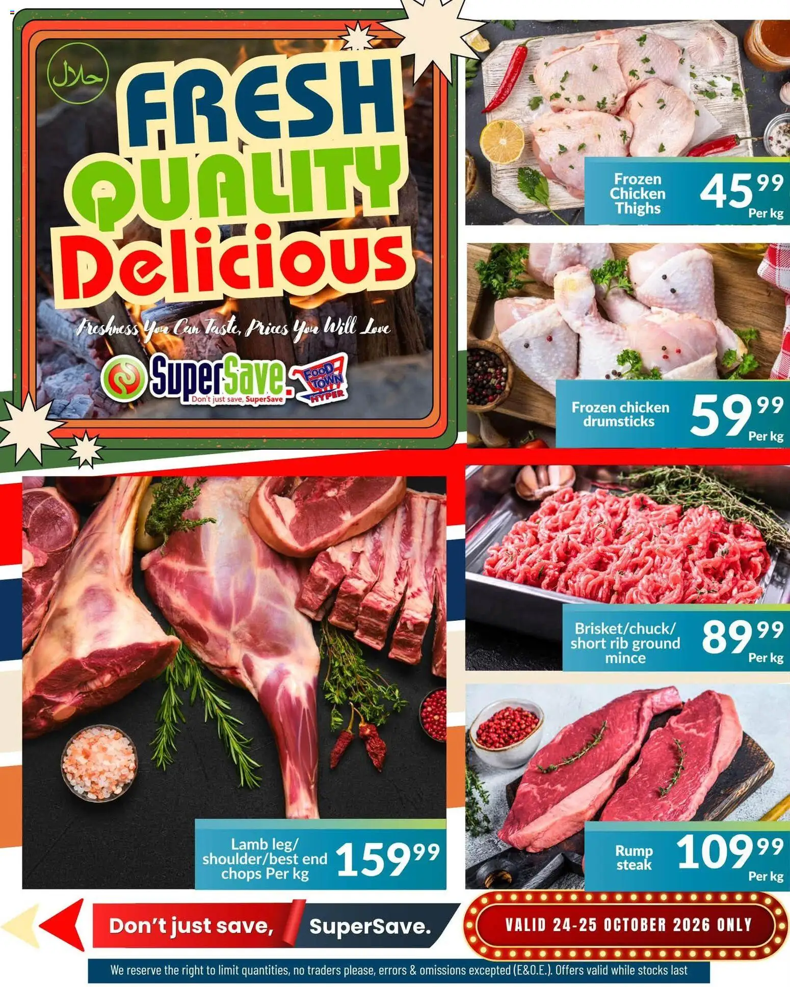 Preview of Super Save flyer valid from 24/10/2026 - Chicken, Steak, Thighs, Chicken drumsticks, Frozen chicken