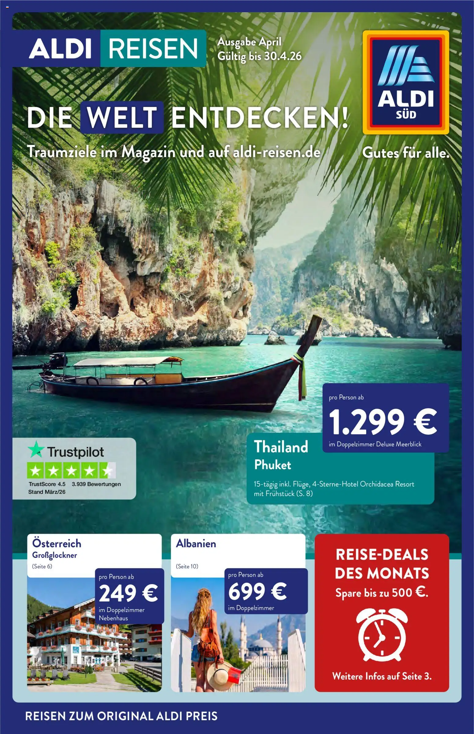Vorschau von dem Prospekt des Geschäftes Aldi Reisen, gültig ab dem 01.04.2026 - Magazin