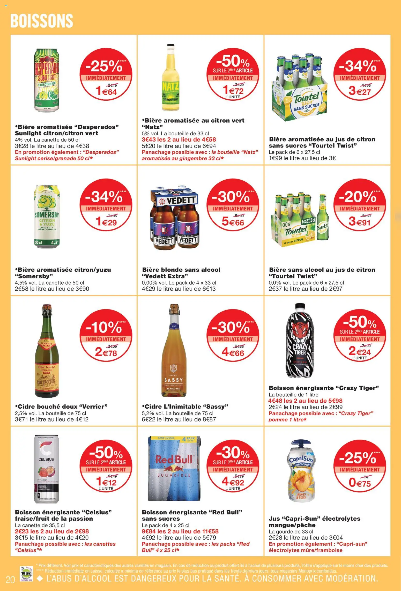 Prévisualisation de Monoprix catalogue du magasin Monoprix formulaire valide 08/09/2026 - Bière, Boisson, Gourde, Desperados, Crazy Tiger, Jus de citron, Bière blonde, Boissons