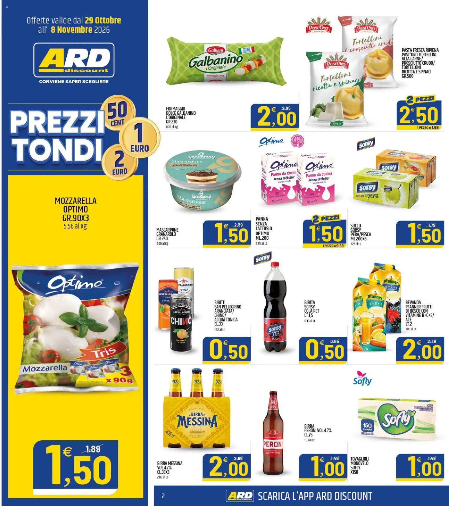 Anteprima dell'opuscolo ARD Discount volantino Donnalucata dal negozio ARD Discount valido da 25/10/2026 - Pasta, Birra, Carne, Formaggio, Spinaci, Panna, Tortelloni, Bibite