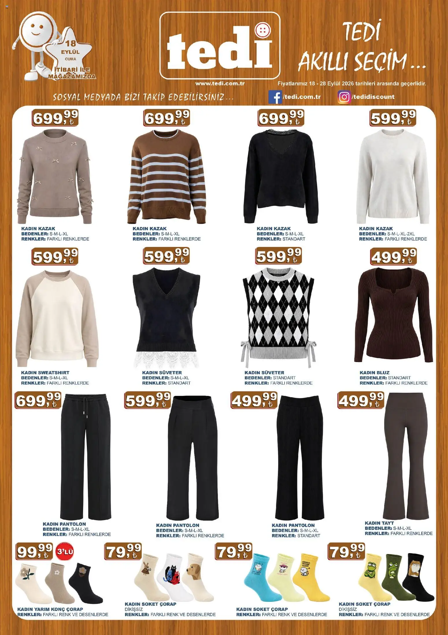 Tedi Tedi Katalog 18.09.2026 - Broşürünün önizlemesi - Pantolon, Bluz, Çorap, Tayt, Süveter
