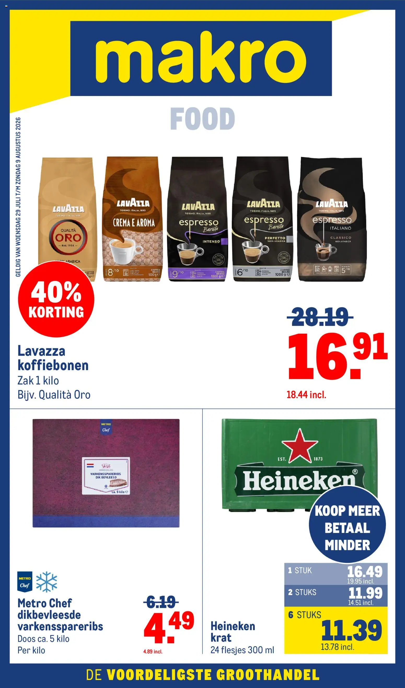 Voorbeeld van Makro folder van winkel Makro geldig vanaf 29-07-2026 - Heineken, Koffiebonen, Lavazza, Varkensvlees, Zak