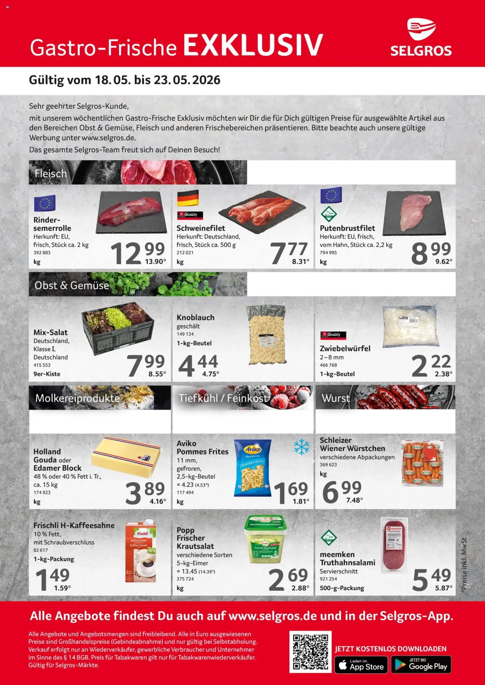 Vorschau von dem Prospekt des Geschäftes Selgros, gültig ab dem 18.05.2026 - Wurst, Gemüse, Obst, Fleisch, Pommes frites, Gouda, Edamer, Wiener wurstchen