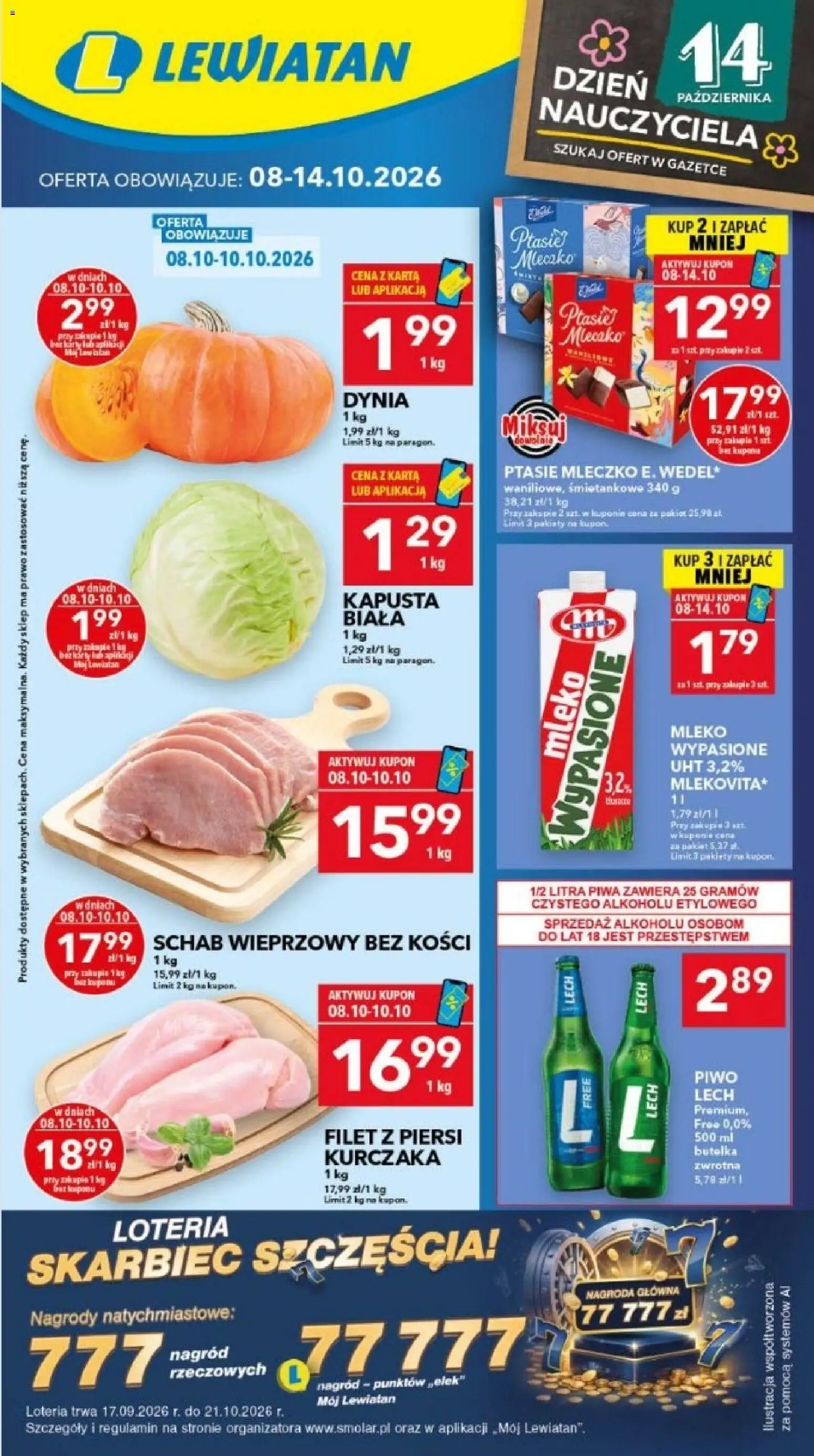 Pogląd gazetki "Lewiatan gazetka - Szczecin" ze sklepu Lewiatan ważnej od 08.10.2026 - Piwo, Dynia, Schab, Piersi, Kapusta, Filet, Schab wieprzowy, Mleko wypasione