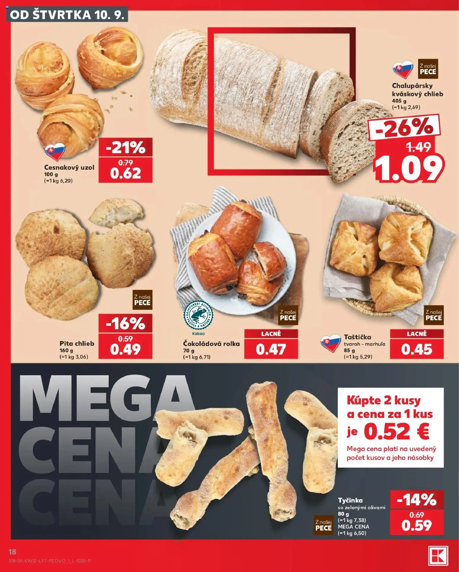 Náhľad Kaufland letáku platného od 10.09.2026 - Tvaroh, Chlieb, Pita chlieb, Kakao