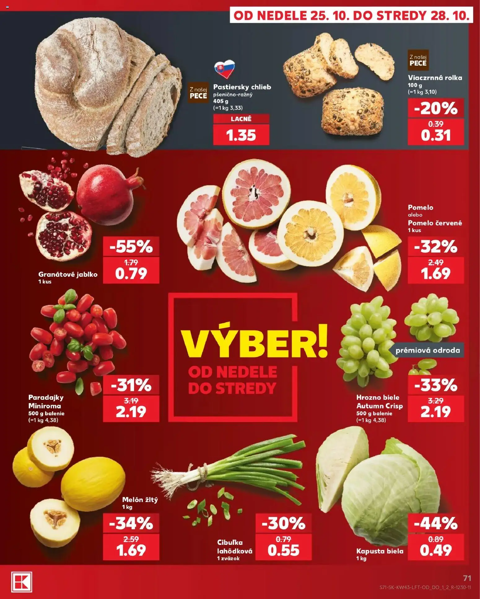 Náhľad Kaufland letáku platného od 22.10.2026 - Chlieb, Paradajky, Kapusta, Pomelo, Hrozno, Granátové jablko, Melón, Kapusta biela